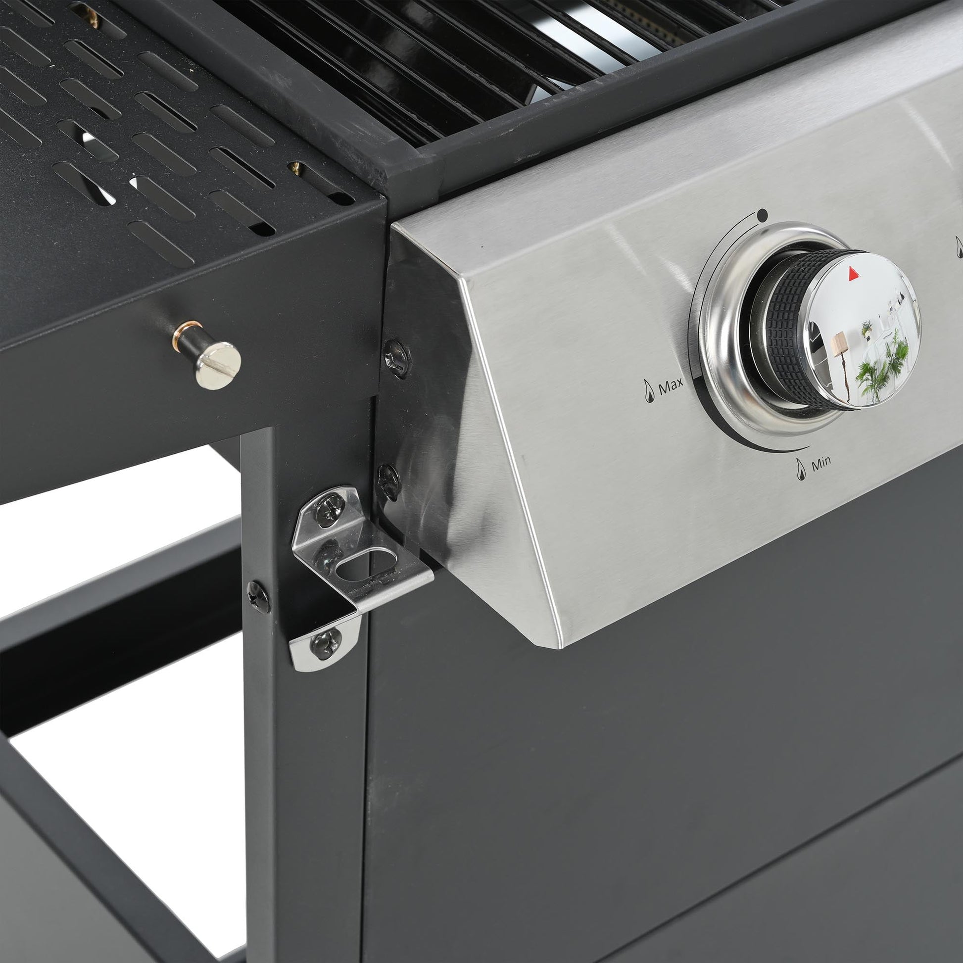 3 Burners BBQ Propane Gas Grill Side Burner & Thermometer, Stainless Steel 25,650 BTU Output Stainless Steel Grill for Patio Garden Barbecue Two Shelves (3-Burners Grill)