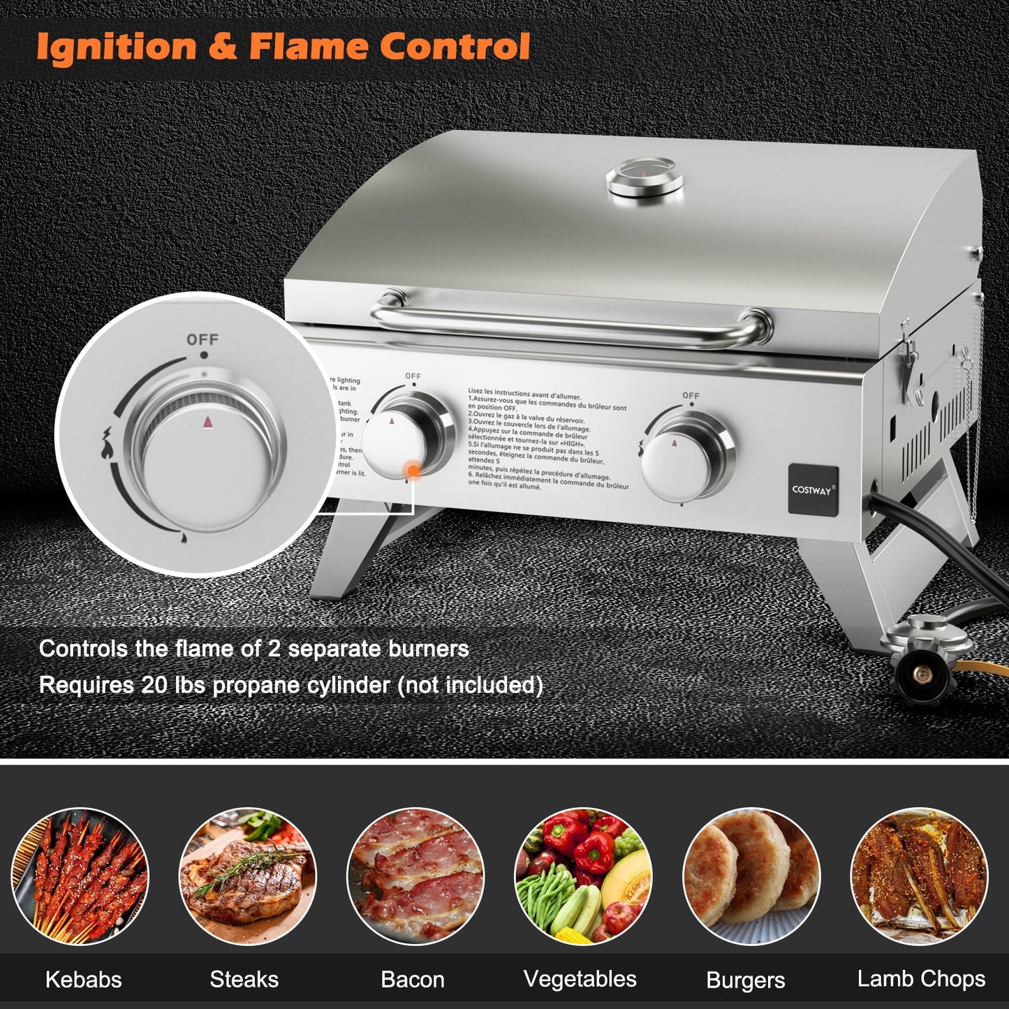 Costway 20,000 BTU Stainless Steel Propane Grill for Outdoor Camping Picnics Tailgating Sliver