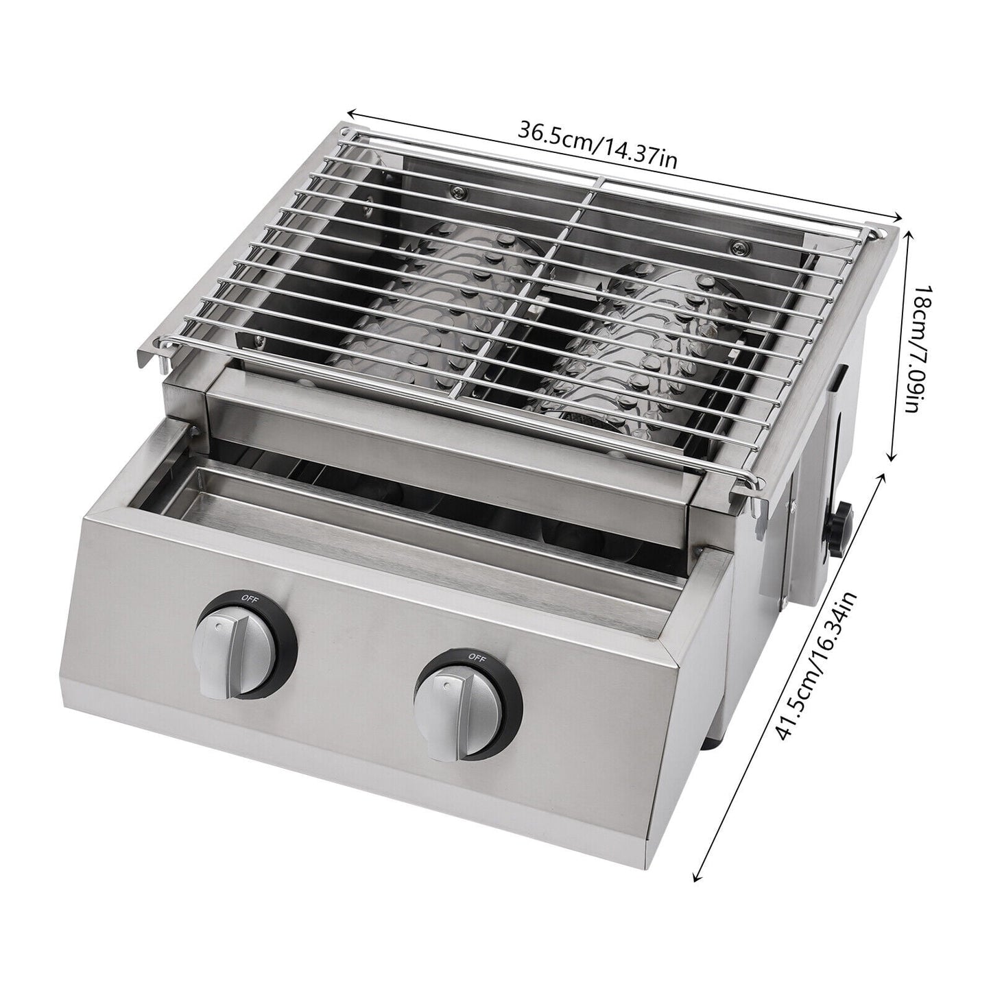 2 Burner Tabletop Propane Gas Grill Stainless Steel Outdoor BBQ Camping Griddle