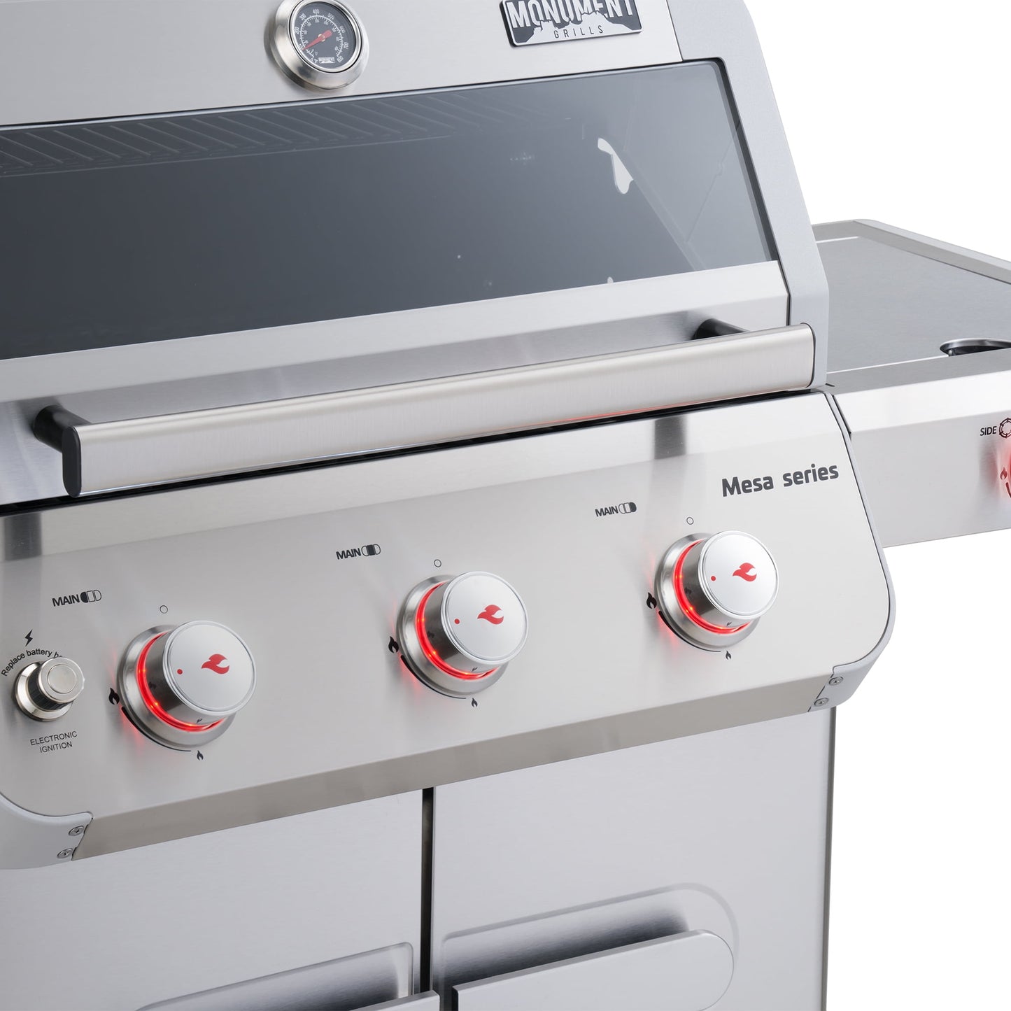 Monument Grill Mesa 3-Burner Propane Gas Grill in Stainless Steel with Clear View Lid and LED Controls