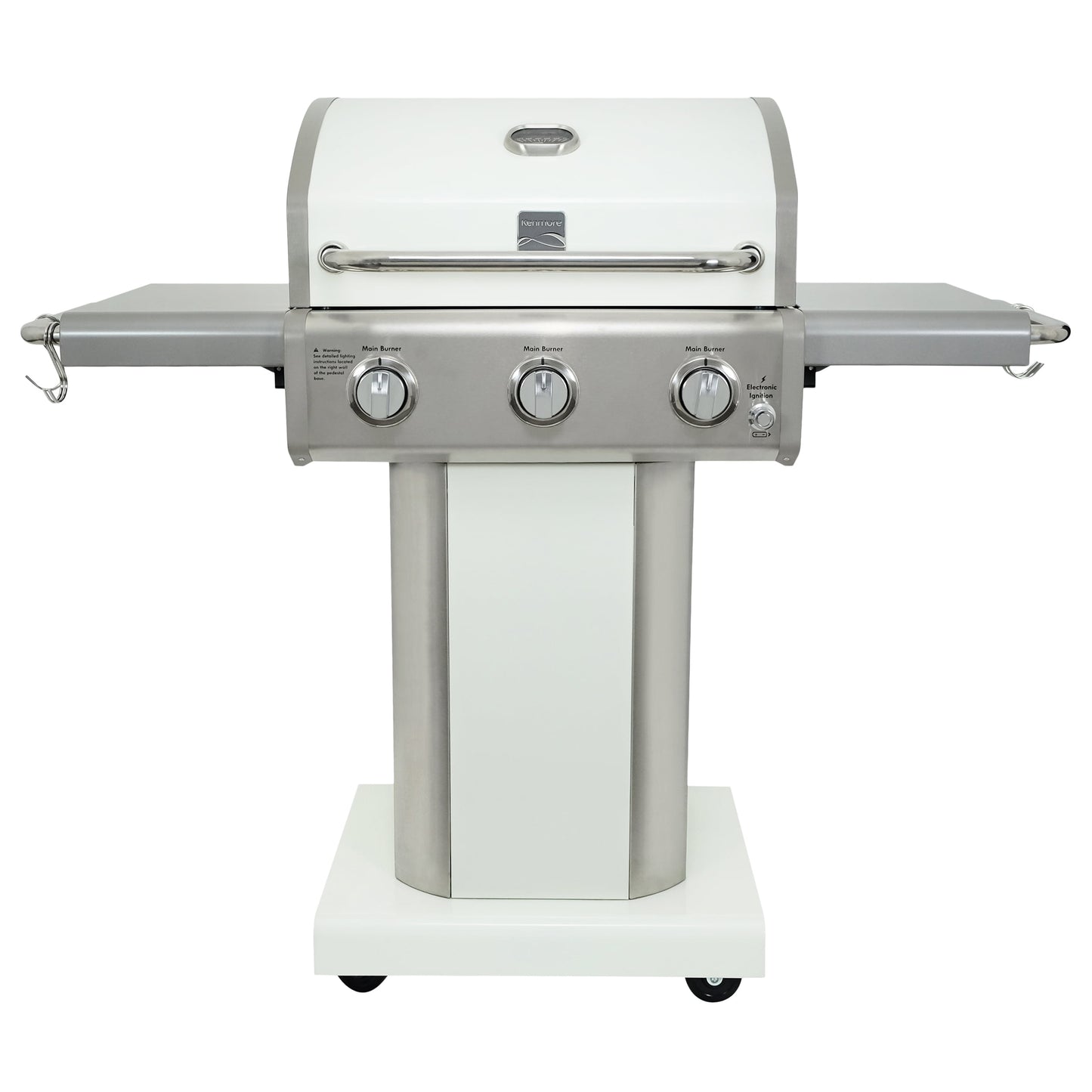 Kenmore 3-Burner Gas Grill, Outdoor BBQ Grill, Propane Grill with Foldable Side Tables, Pearl White