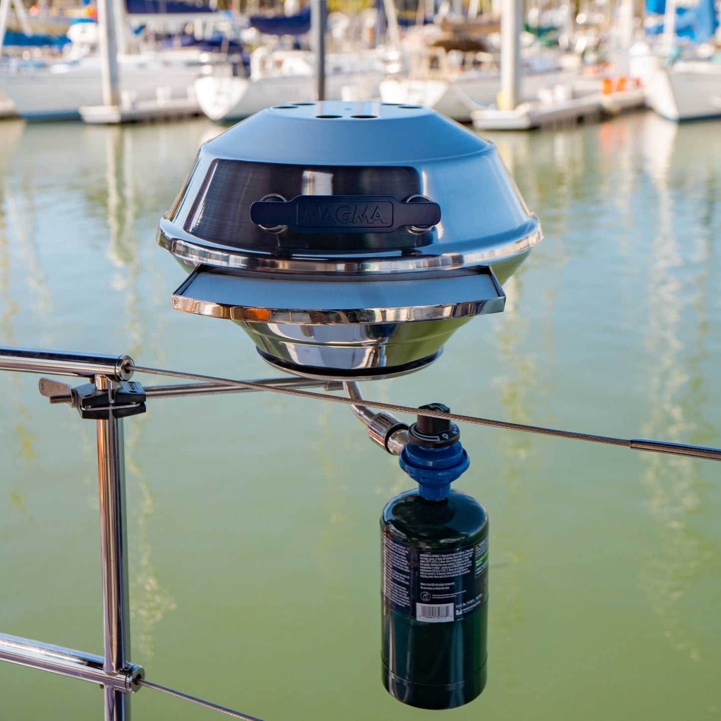 Magma A10-205 Marine Kettle Gas Grill | Stainless Steel Portable Boat BBQ | Propane Grill for Marine, Pontoon & RV Use
