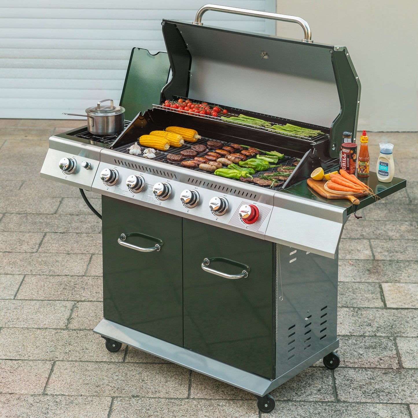 Royal Gourmet GA6402L 6-Burner BBQ Liquid Propane Gas Grill in Olive Green, with Sear Burner and Side Burner