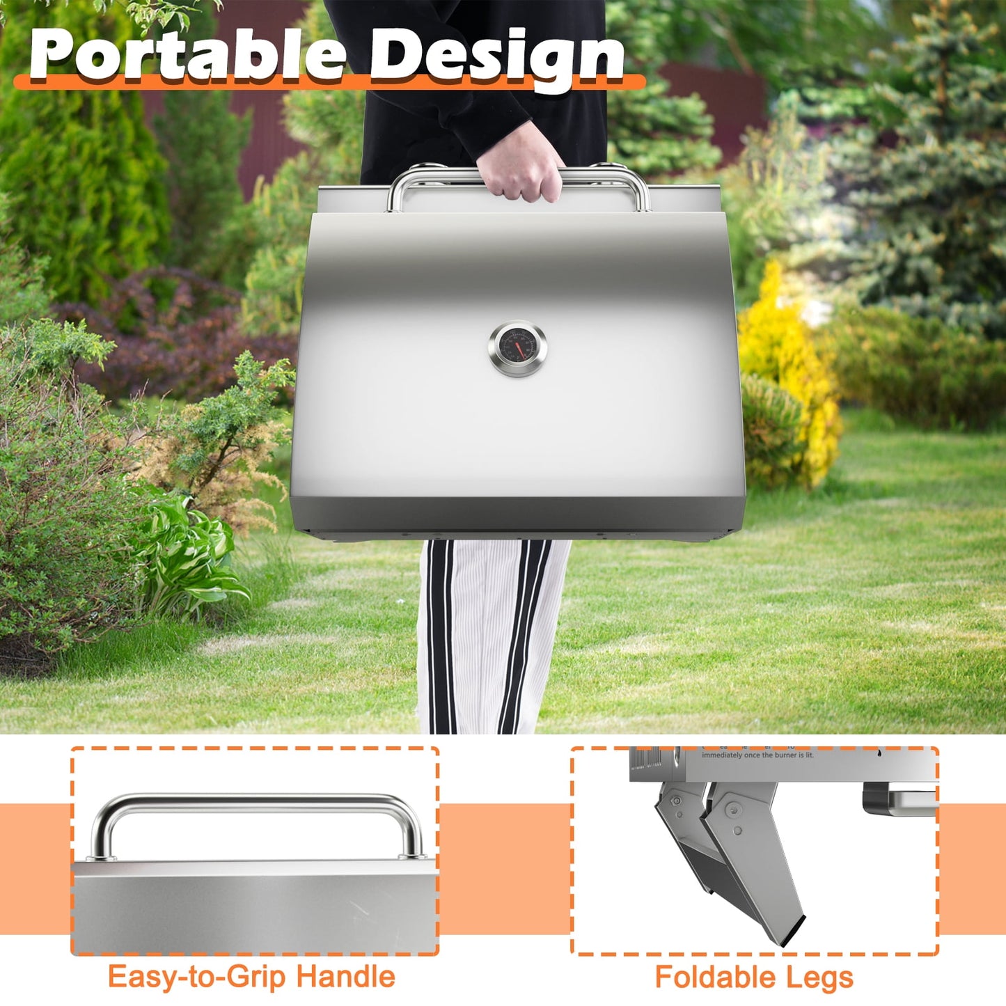 Costway 20,000 BTU Stainless Steel Propane Grill for Outdoor Camping Picnics Tailgating Sliver