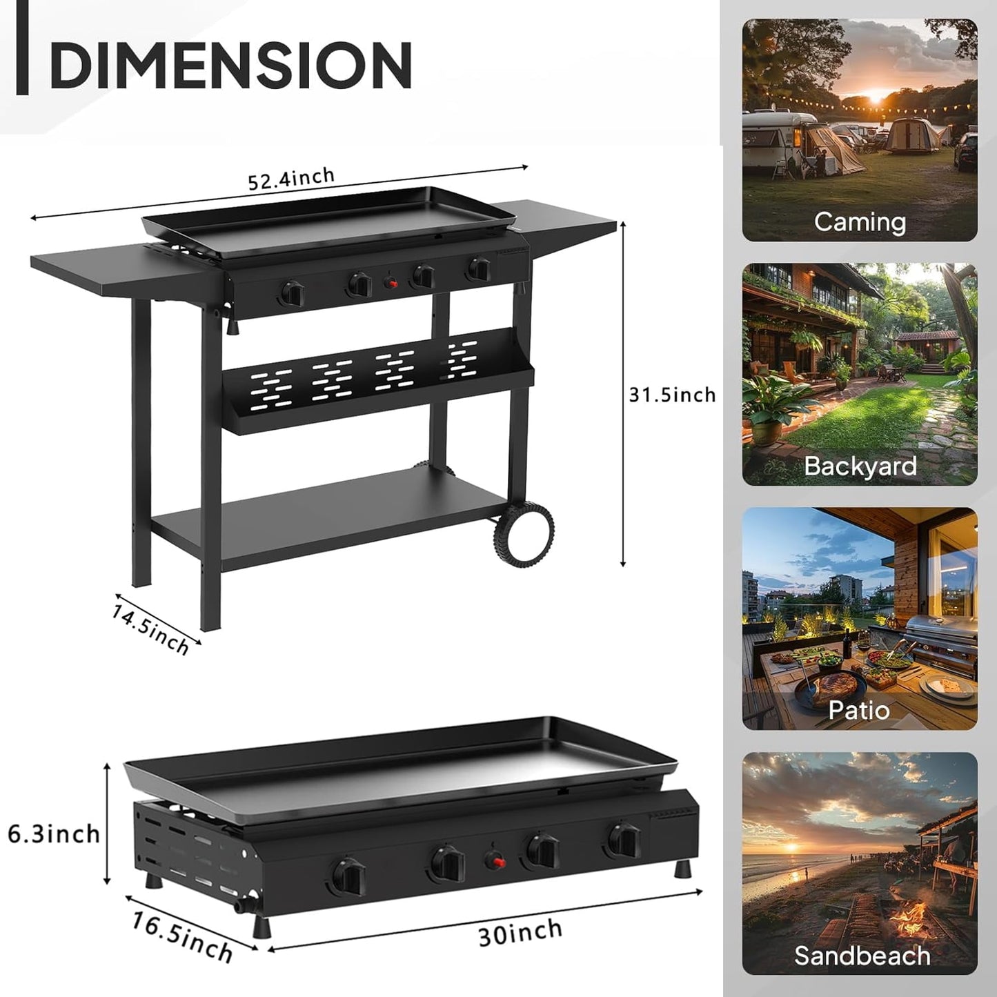 SUGIFT 4-Burner Propane Gas Griddle Flat Top Grill with Side Shelf for Outdoor BBQ & Camping