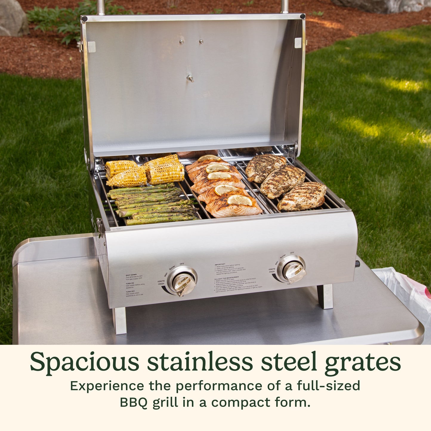 Cuisinart Chef's Style Tabletop Portable Propane Gas Grill, 20,000 BTU Stainless Steel 2-Burner Outdoor BBQ Grill