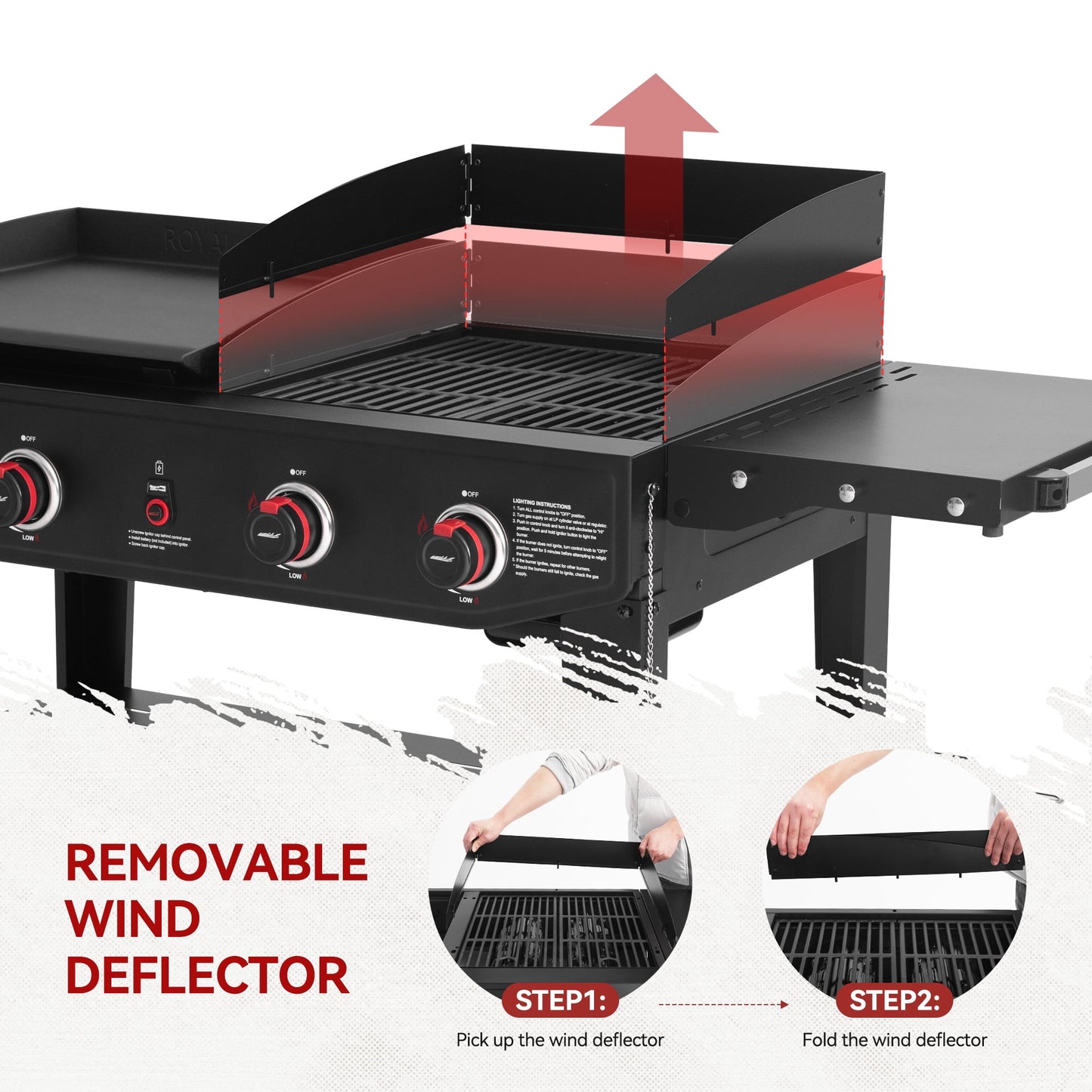 Royal Gourmet GD405A Propane Gas Grill and Griddle Combo, 4-Burner Event Combo Grill with An Extra Set of Grilling Gear (Grate x 2; Flame Tamer x 2; Wind Deflector x 1)