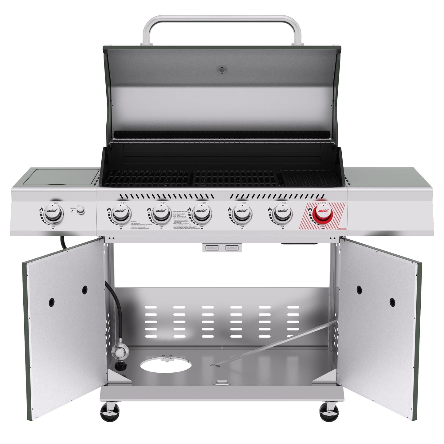 Royal Gourmet GA6402L 6-Burner BBQ Liquid Propane Gas Grill in Olive Green, with Sear Burner and Side Burner