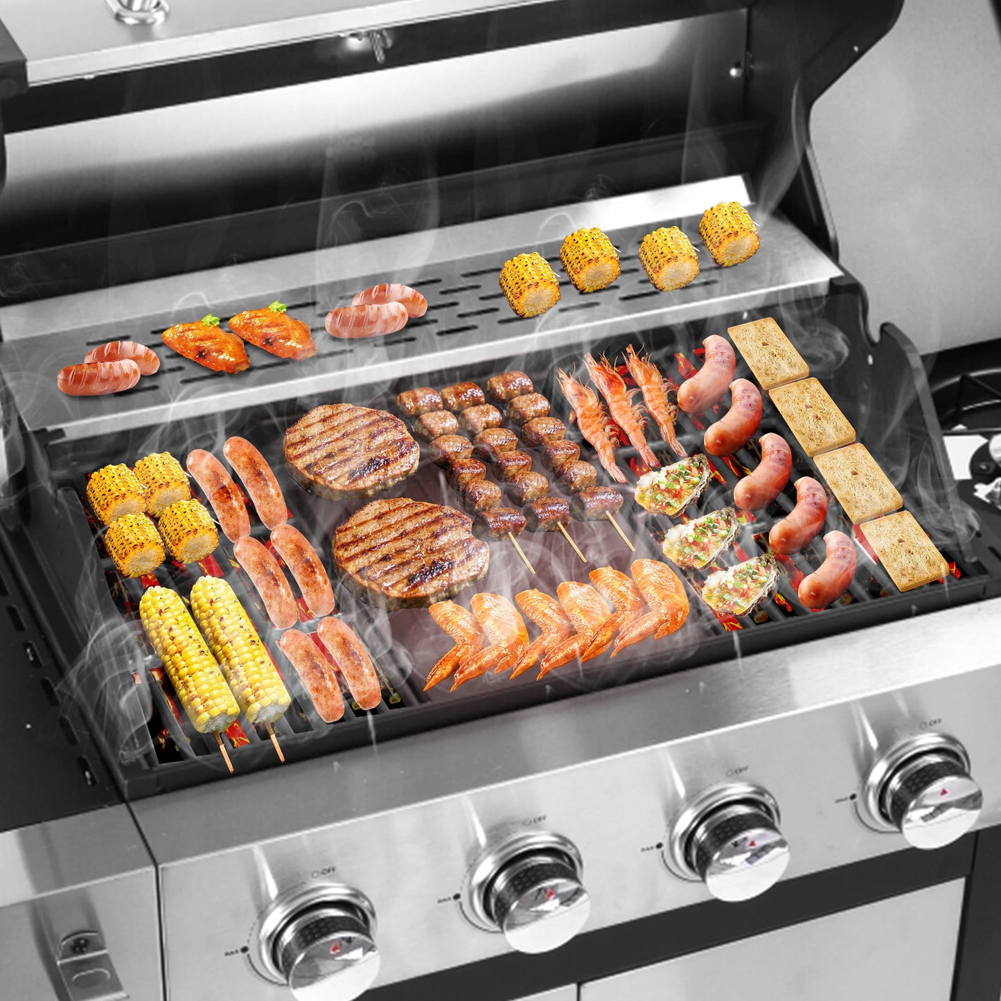 SHINPT Propane Gas Grill, 46790 BTU Heavy Duty Grill with Side Burner and Built-in Thermometer, Stainless Steel BBQ Grill with 440 Warming Area