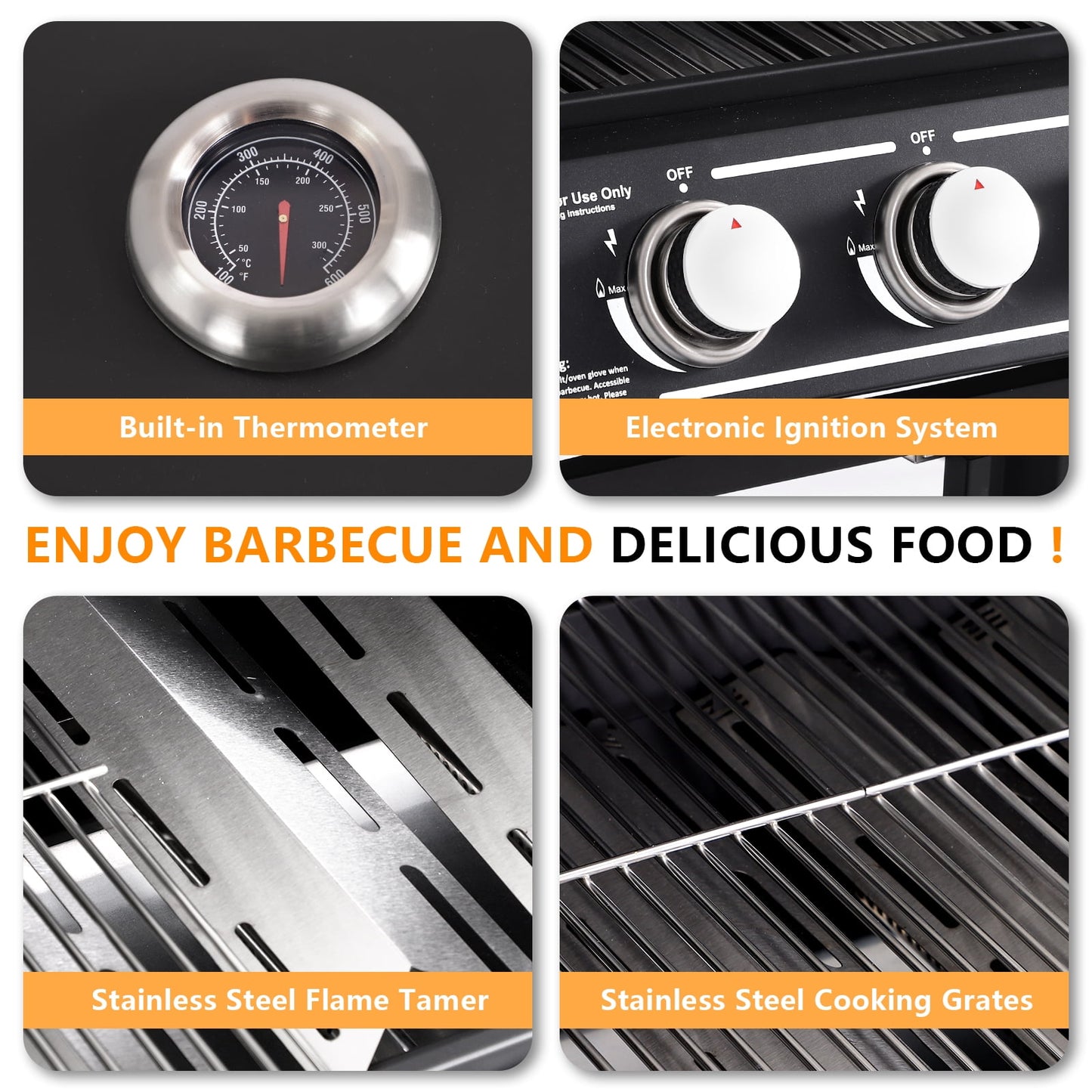 Haverchair 4-Burner Gas Grill Propane with Side Burner 50,000 BTU Outdoor BBQ Propane Gas Grill Cart Barbecue Grill for Patio Garden Picnic Backyard Cooking Camping,Black