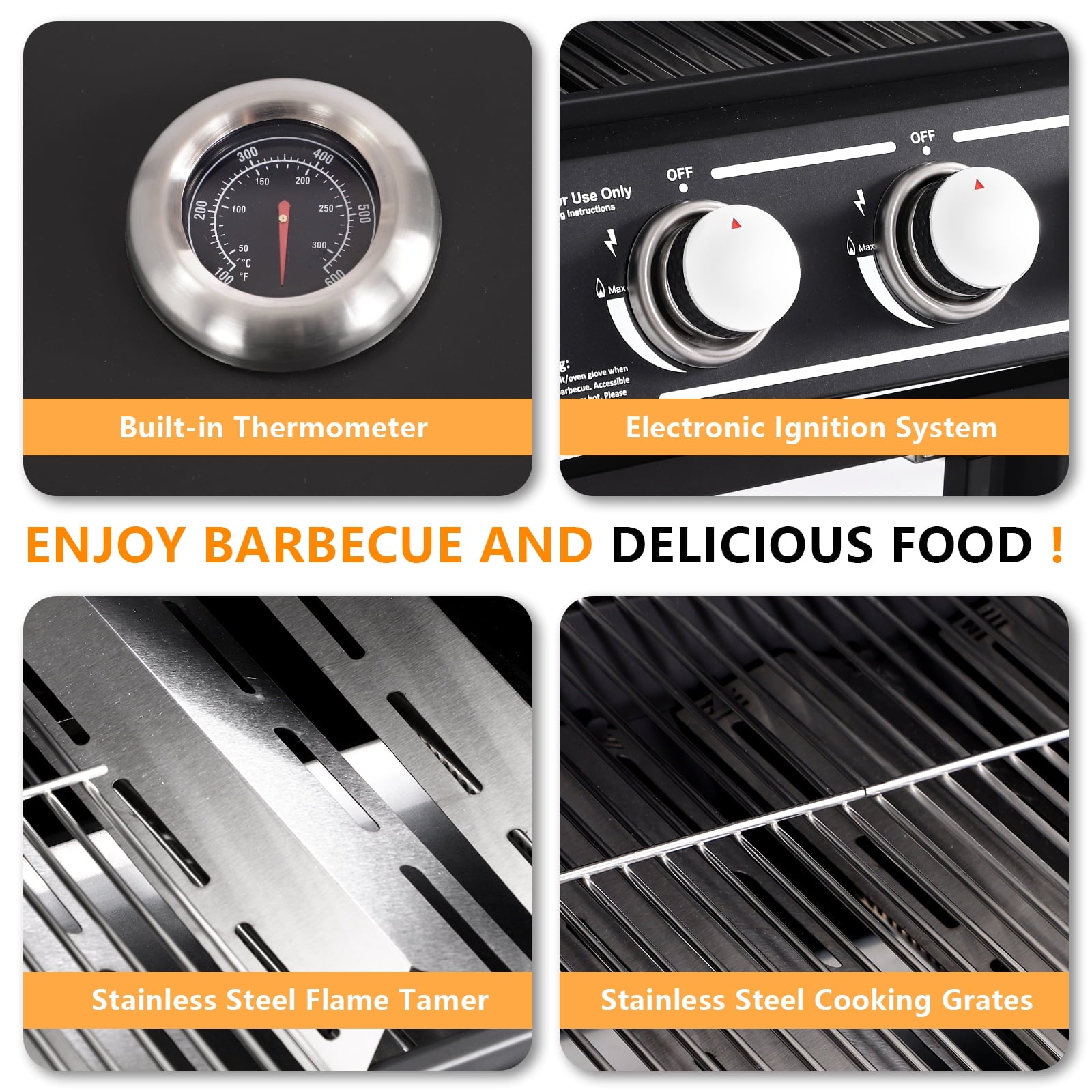 Haverchair 4-Burner Gas Grill Propane with Side Burner 50,000 BTU Outdoor BBQ Propane Gas Grill Cart Barbecue Grill for Patio Garden Picnic Backyard Cooking Camping,Black