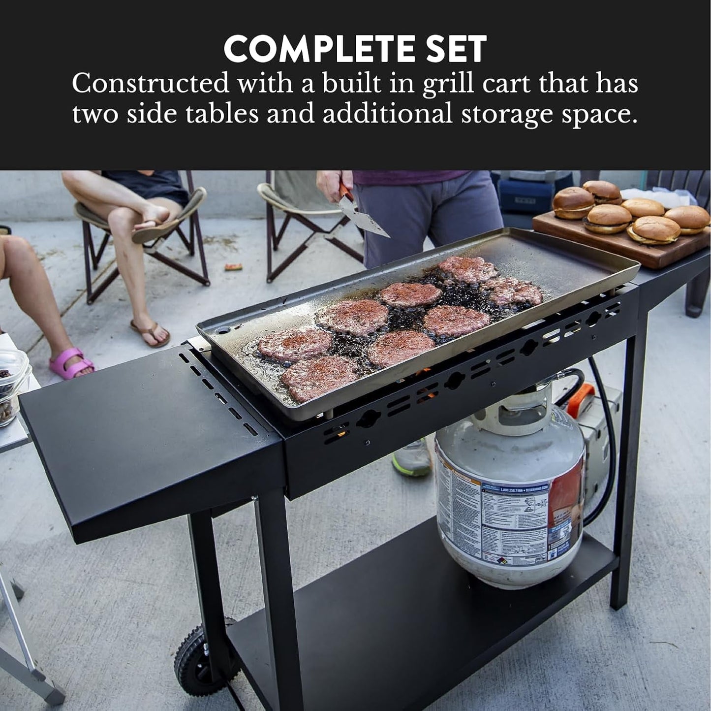 GasOne Flat Top Grill with 4 Burners – Premium Propane Grill with Outdoor Grill Cart – Stainless Steel