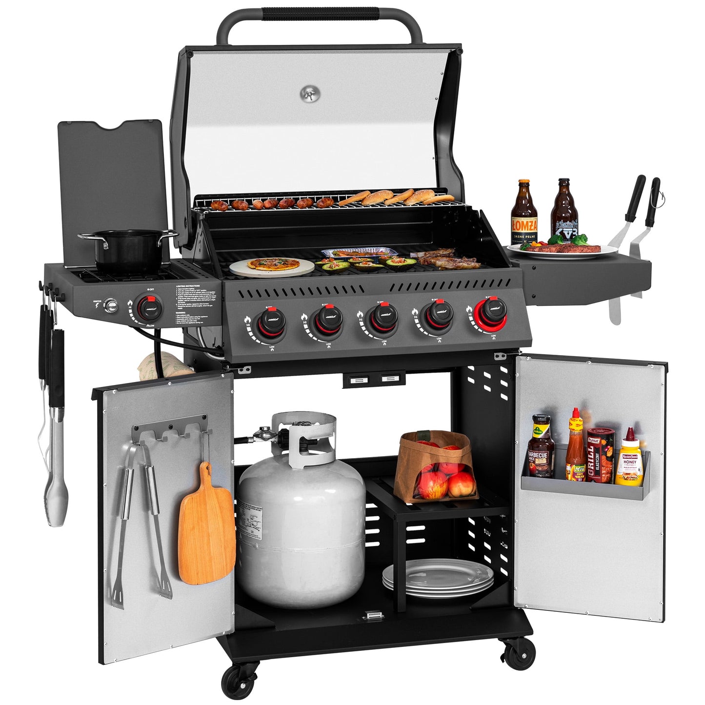 Royal Gourmet GA5407H 5-Burner BBQ Gas Grill with Sear Burner and Lidded Side Burner