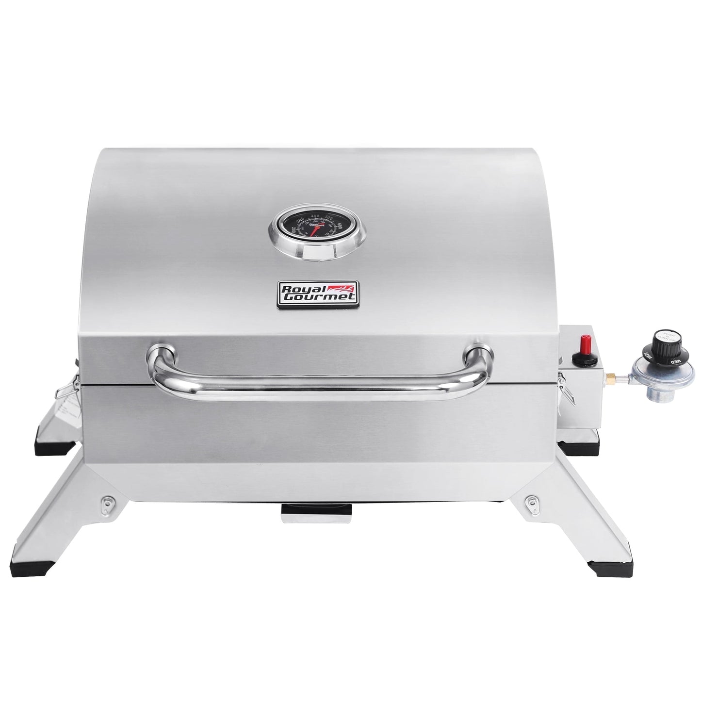 Royal Gourmet GT1001 Stainless Steel Portable Gas Grill, Tabletop Grill with Folding Legs and Lockable Lid, Outdoor Camping, Deck and Tailgating, Silver