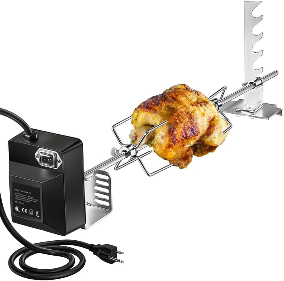 YUEWO Universal Heavy Duty BBQ Rotisserie Kit for Grills,4W 110V Rotisserie Grills Kit Electric Motor for Gas Grills Home Outdoors