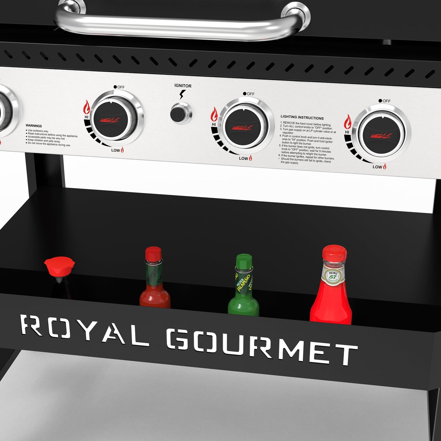 Royal Gourmet GB4007P 34-Inch 4-Burner Propane Gas Griddle with Hood, Griddle with Collapsible Side Shelves and Front Basket