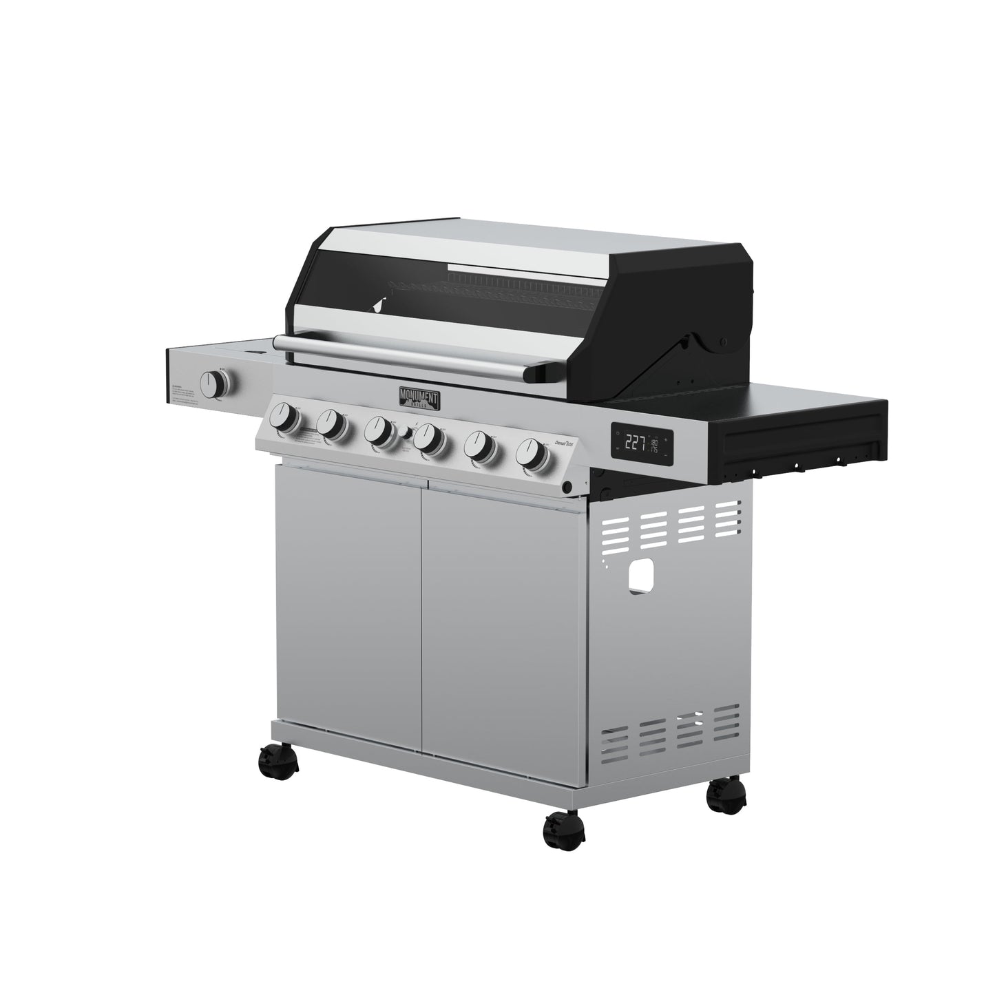 Denali 6-Burner Propane Gas Grill in Stainless with Clearview Lid, 3-Phase LED Controls and Side Burner