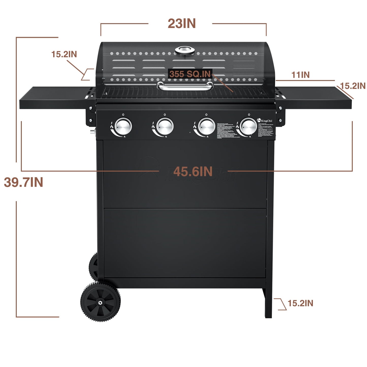 Kingchii 4-Burner Propane Grill, 38,000 BTUs Gas Grill with Foldable Side Tables, Built-in Thermometer for Outdoor Grilling, BBQs and Camping
