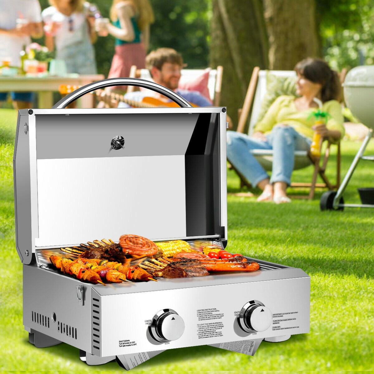 Gymax 2 Burner Portable BBQ Table Top Propane Gas Grill Stainless Steel