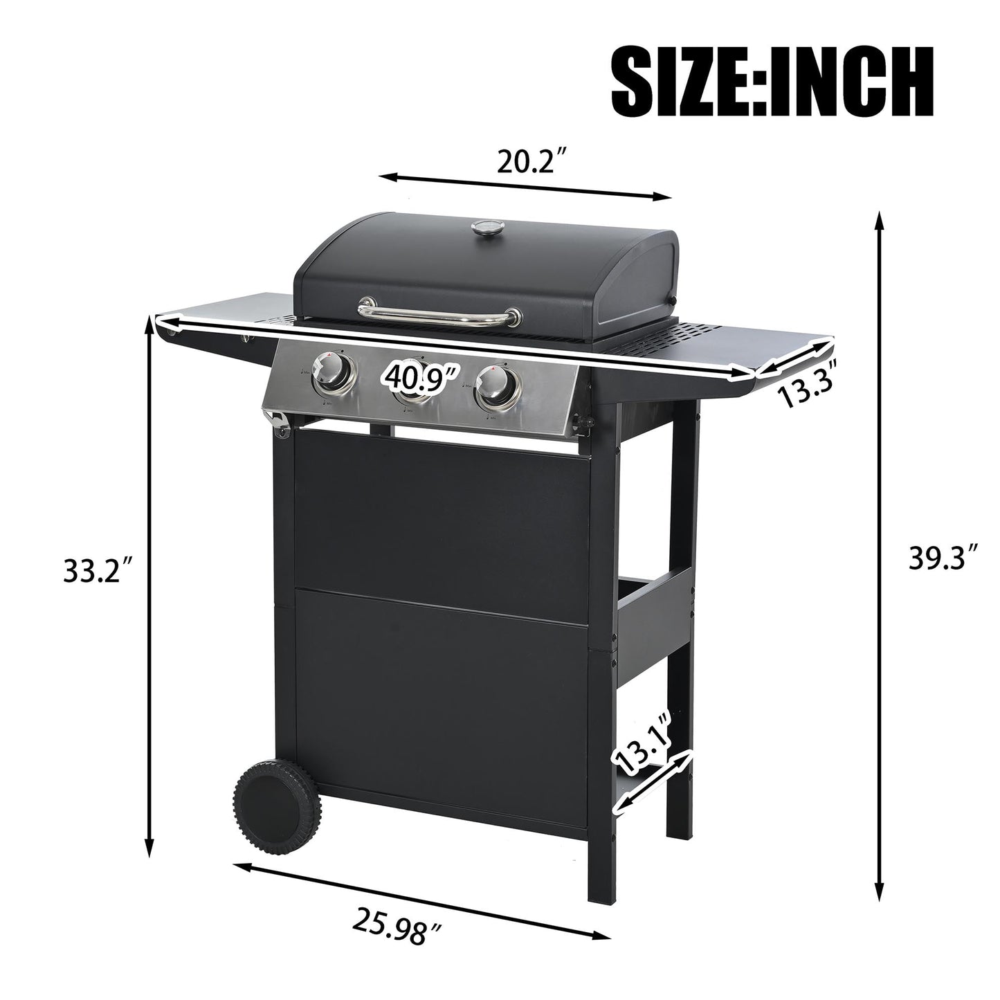 3 Burners BBQ Propane Gas Grill Side Burner & Thermometer, Stainless Steel 25,650 BTU Output Stainless Steel Grill for Patio Garden Barbecue Two Shelves (3-Burners Grill)