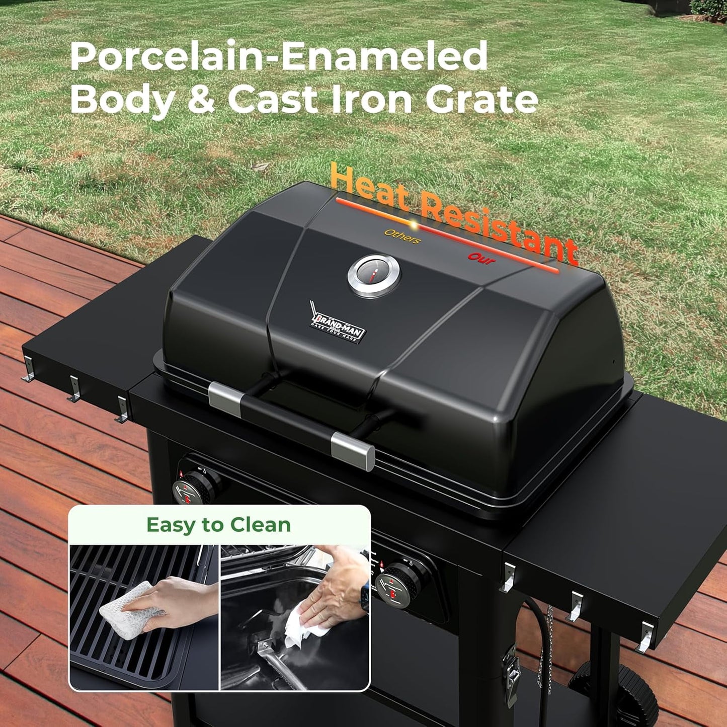 2-in-1 Propane Gas Grill, Enameled Cast Iron Grate & Removable Toptable - BRANDMAN GRILLS SINCE 1987