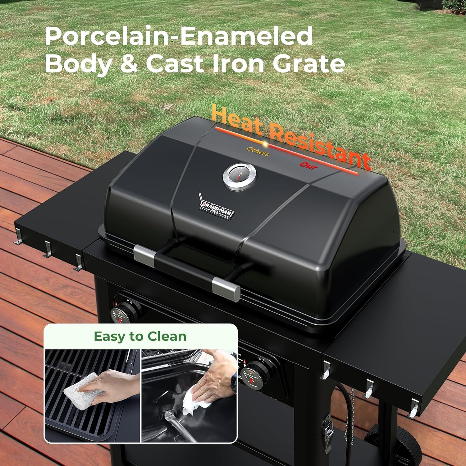 2-in-1 Propane Gas Grill, Enameled Cast Iron Grate & Removable Toptable - BRANDMAN GRILLS SINCE 1987