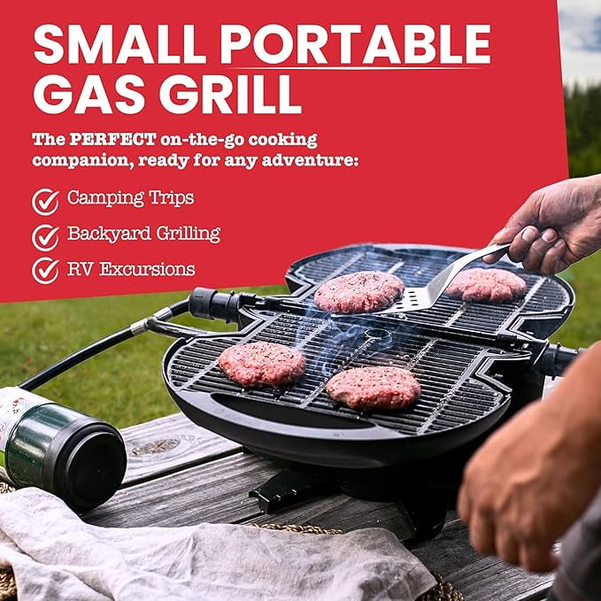 nomadiQ Portable Propane Gas Grill | Perfect Camping Grill for BBQ | Small Lightweight Outdoor Grill | Portable Grill for Tailgating, RV, Travel, Boats and more | Mini, Portable, Gas Barbecue Grill