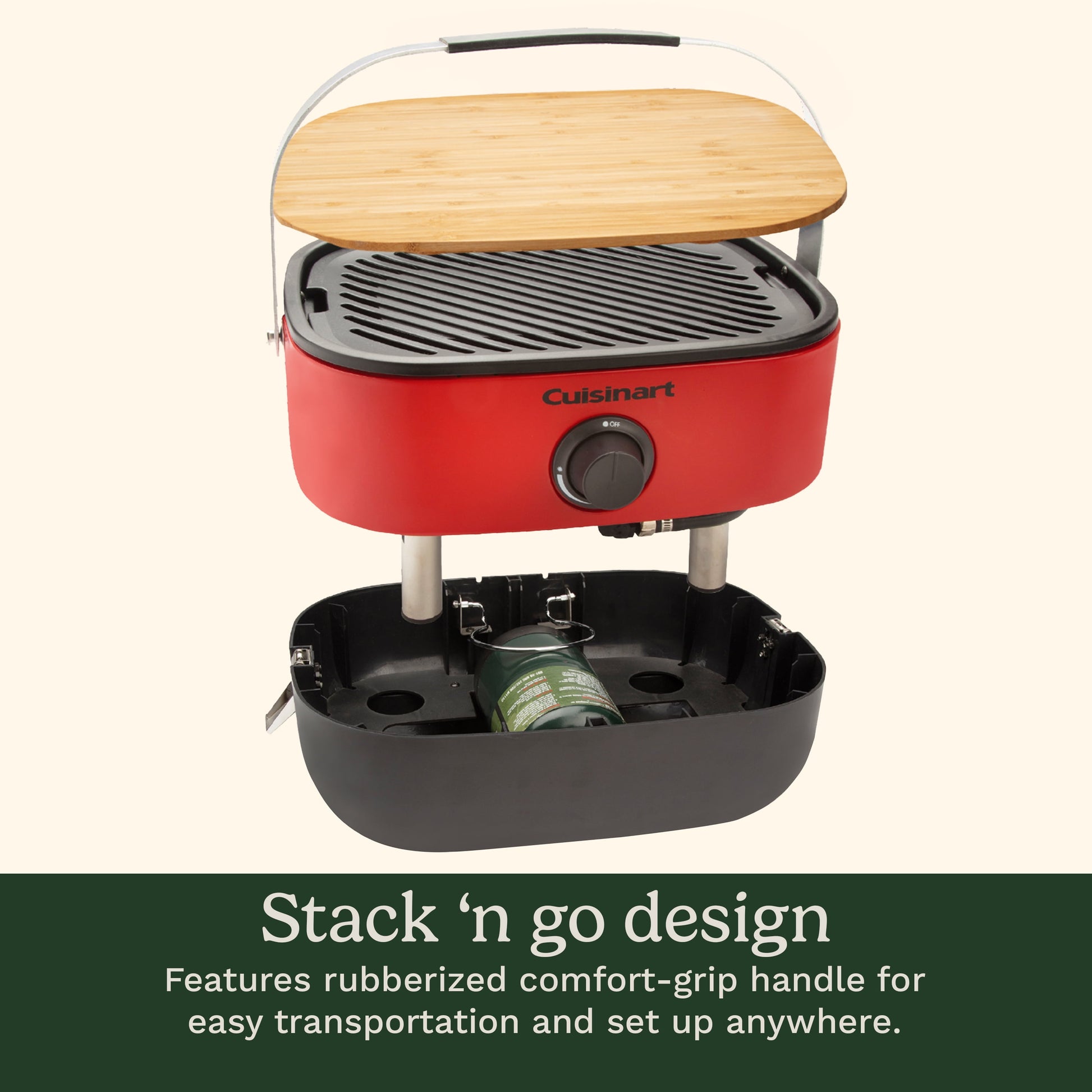 Cuisinart Venture™ Portable Gas Grill, Small Camping Grill with Cutting Board and Handle