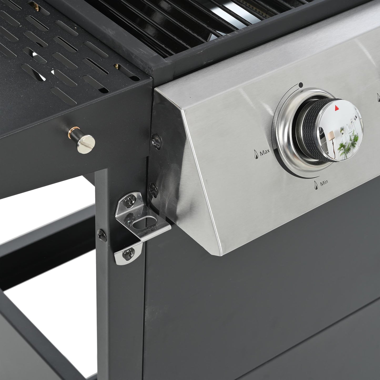 3 Burners BBQ Propane Gas Grill Side Burner & Thermometer, Stainless Steel 25,650 BTU Output Stainless Steel Grill for Patio Garden Barbecue Two Shelves (3-Burners Grill)