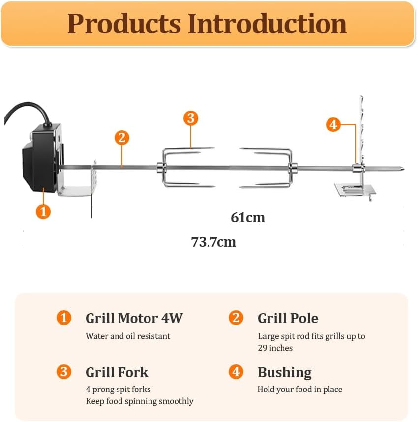 YUEWO Universal Heavy Duty BBQ Rotisserie Kit for Grills,4W 110V Rotisserie Grills Kit Electric Motor for Gas Grills Home Outdoors
