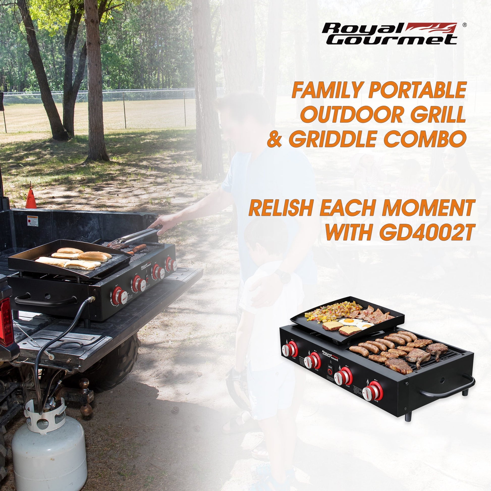 Royal Gourmet 4-Burner GD4002T Portable Gas Grill and Griddle Combo, 40000 BTU