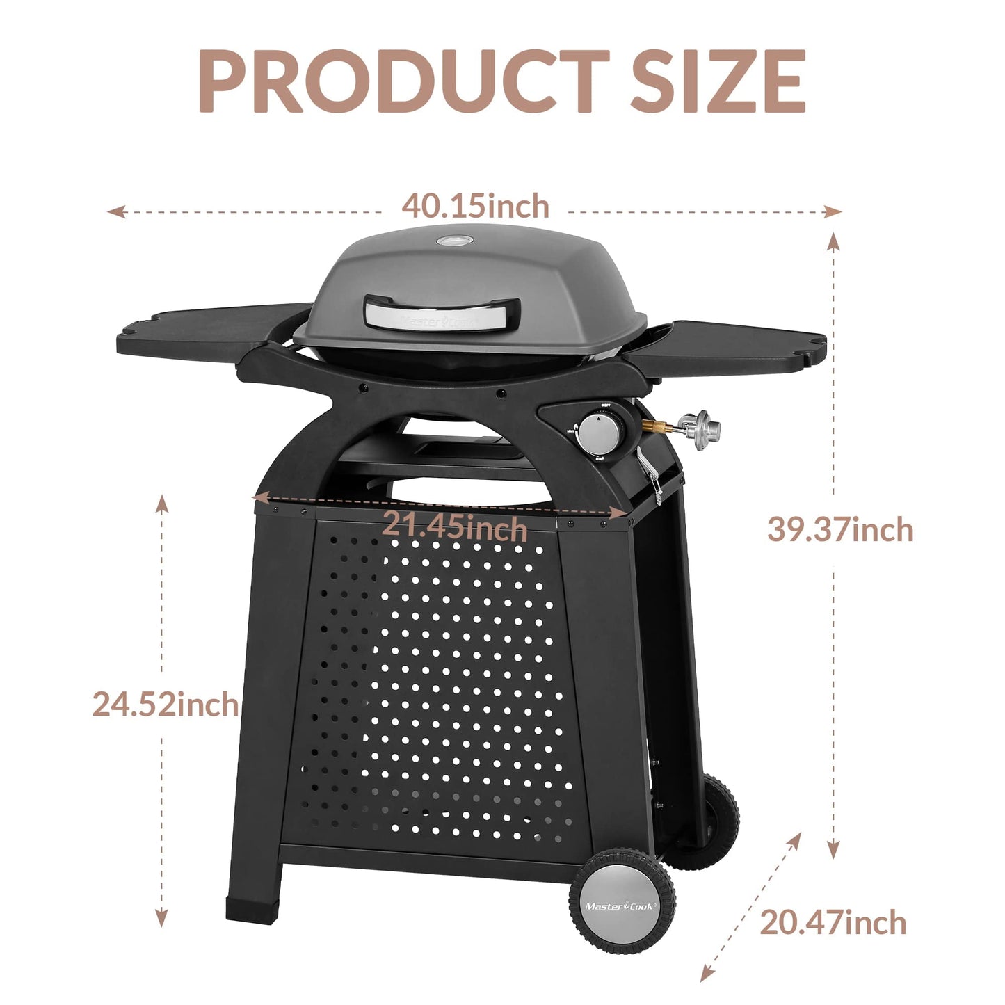 MASTER COOK Gas Grill, Portable Tabletop Propane BBQ Grill with Cart for Patio, Camping, Travel