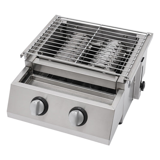 2 Burner Tabletop Propane Gas Grill Stainless Steel Outdoor BBQ Camping Griddle