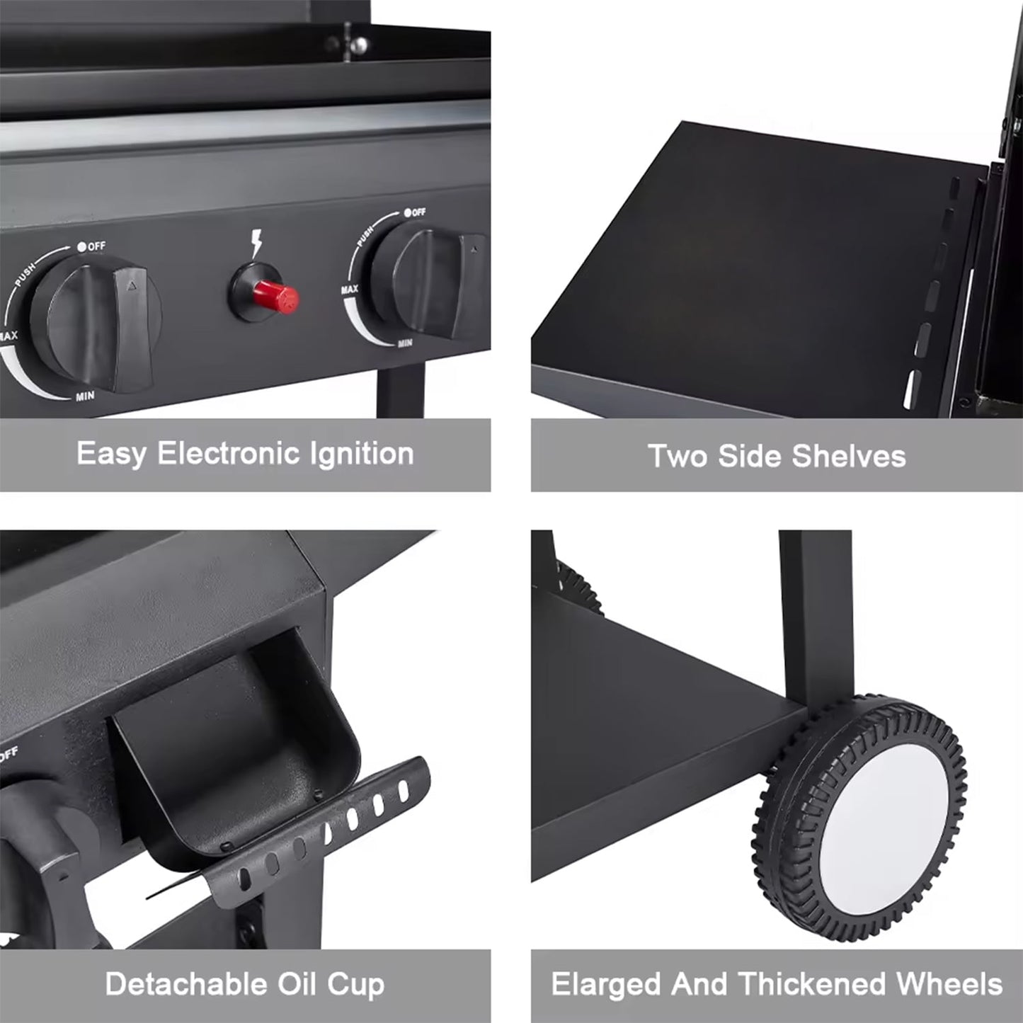 SUGIFT 4-Burner Propane Gas Griddle Flat Top Grill with Side Shelf for Outdoor BBQ & Camping