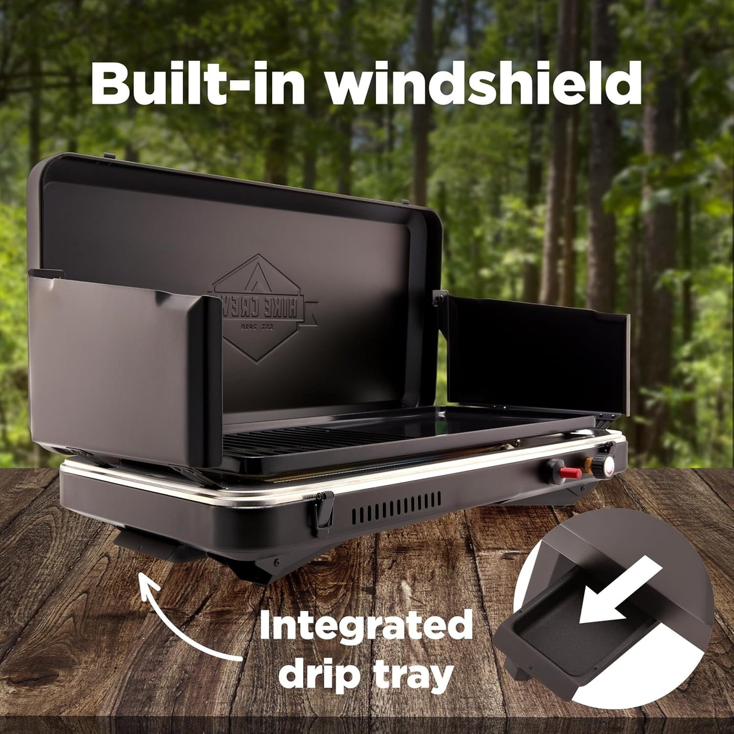Hike Crew Gas Camping Grill & Griddle - 13,000 BTU Portable Propane Grill with Integrated Igniter & More!