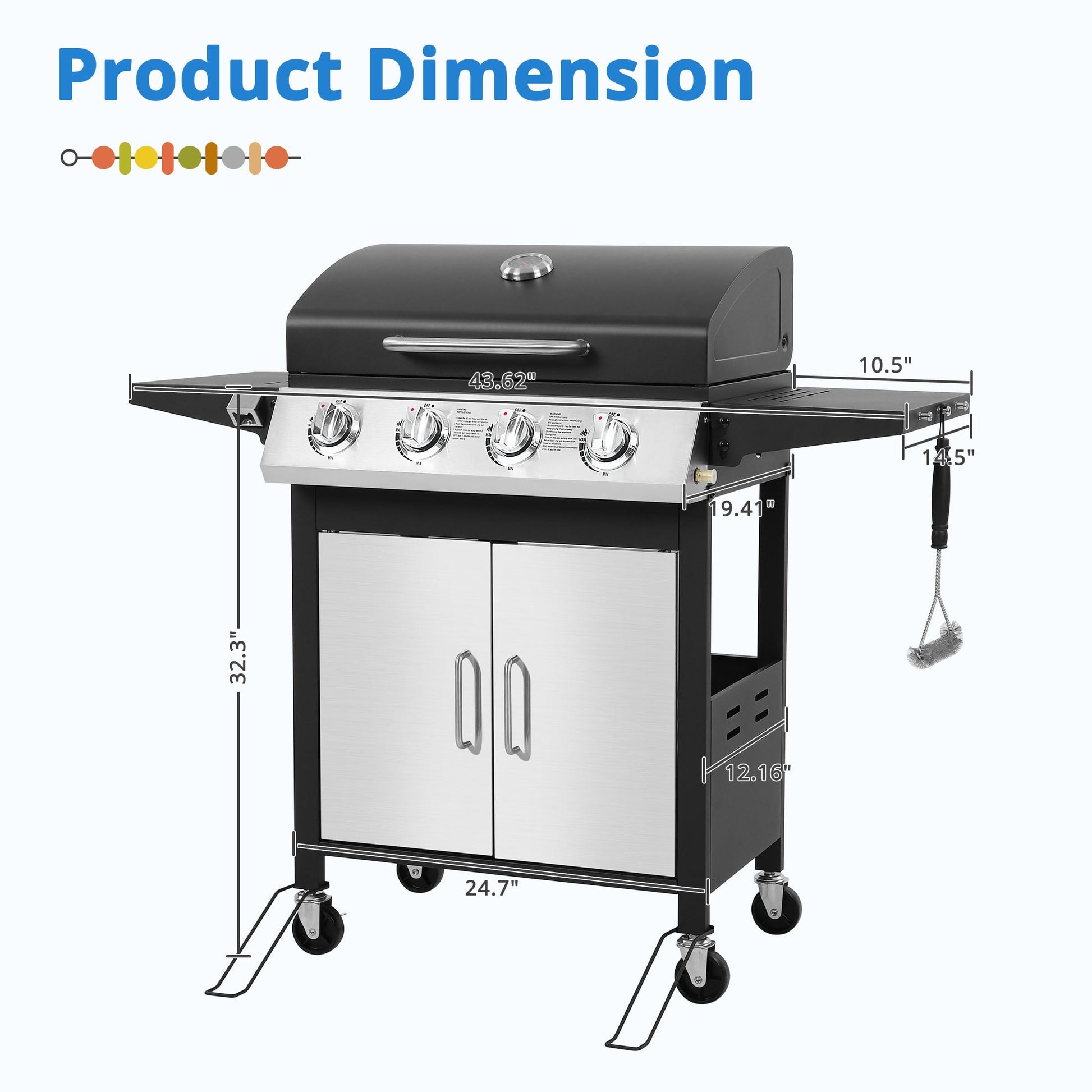 SEGMART 4 Burner BBQ Propane Gas Grill, Stainless Steel 40,000 BTU Patio Garden Barbecue Grill with Folding Side Tables, Cleaning Brush & Thermometer, Perfect for Camping, Outdoor Cooking