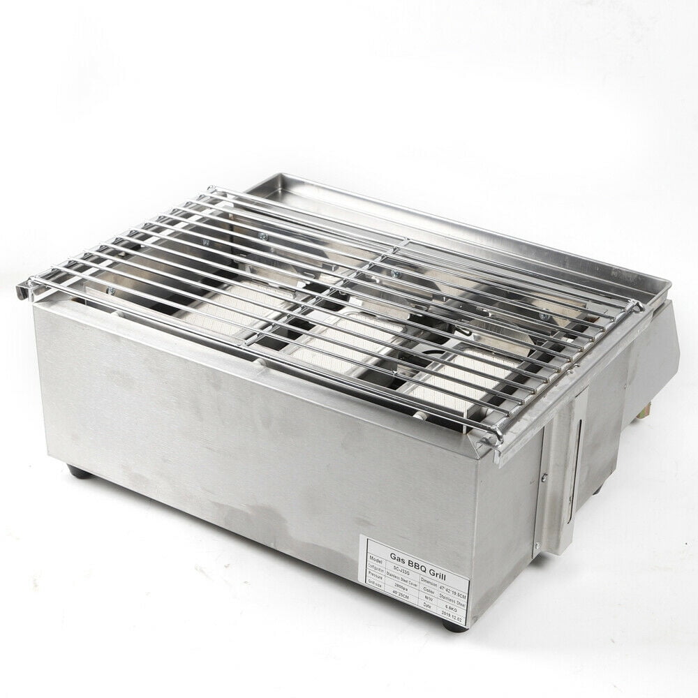 Portable Small Gas Barbecue Grill,Gas BBQ Grill with 3 Burner Switches and Lift Rack,Stainless Steel Propane Gas Grill Camp BBQ Grill for Backyard Garden Patio Balcony Outdoor