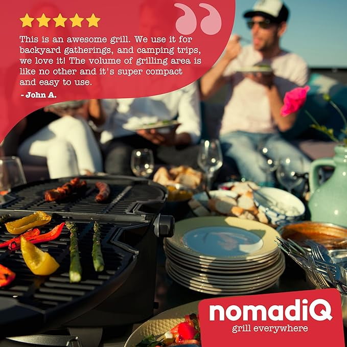 nomadiQ Portable Propane Gas Grill | Perfect Camping Grill for BBQ | Small Lightweight Outdoor Grill | Portable Grill for Tailgating, RV, Travel, Boats and more | Mini, Portable, Gas Barbecue Grill