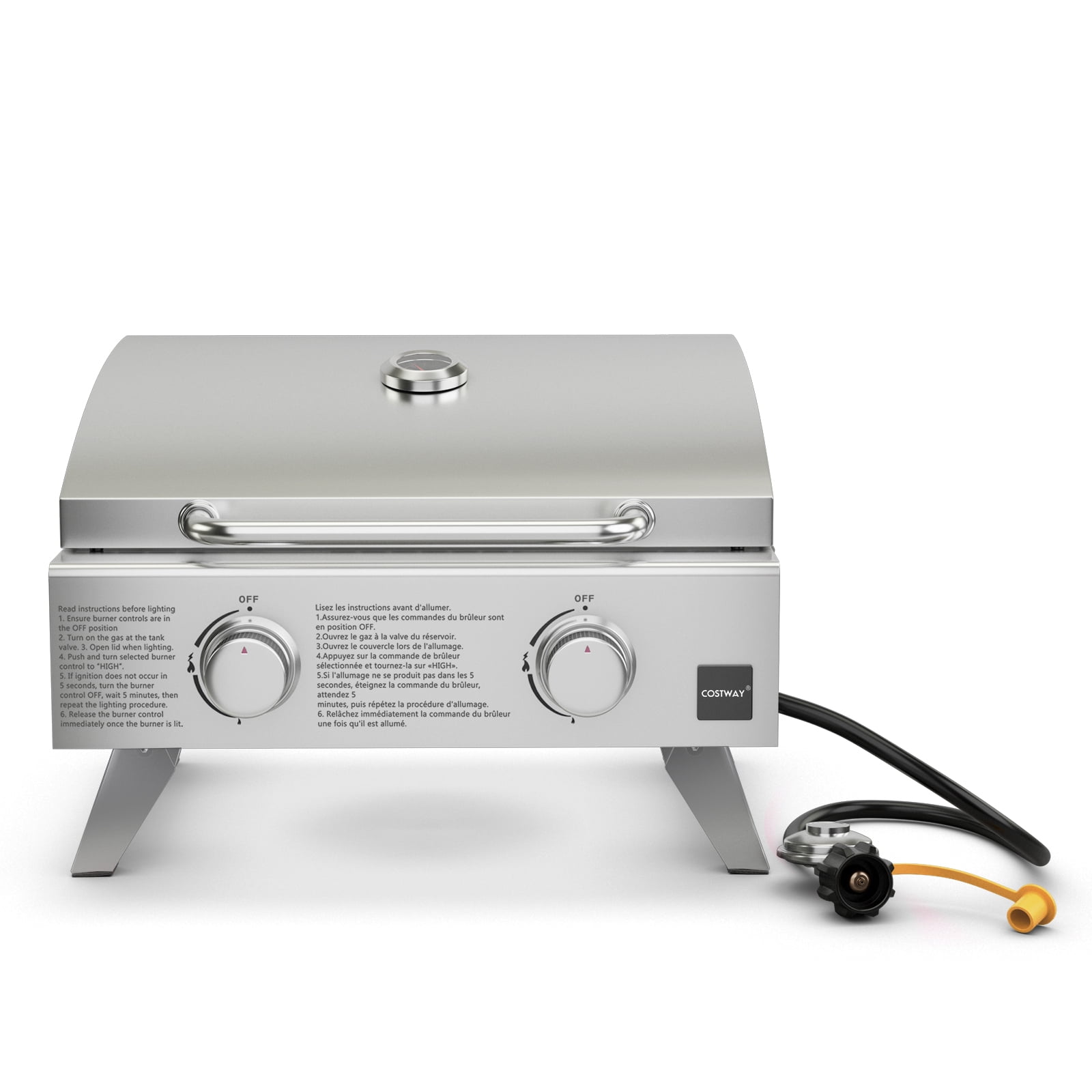 Costway 20,000 BTU Stainless Steel Propane Grill for Outdoor Camping Picnics Tailgating Sliver