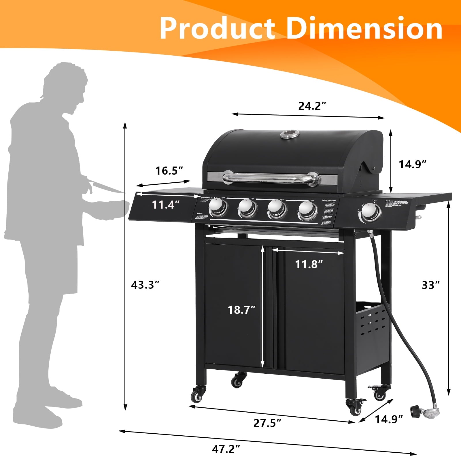 Haverchair 4-Burner Gas Grill Propane with Side Burner 50,000 BTU Outdoor BBQ Propane Gas Grill Cart Barbecue Grill for Patio Garden Picnic Backyard Cooking Camping,Black