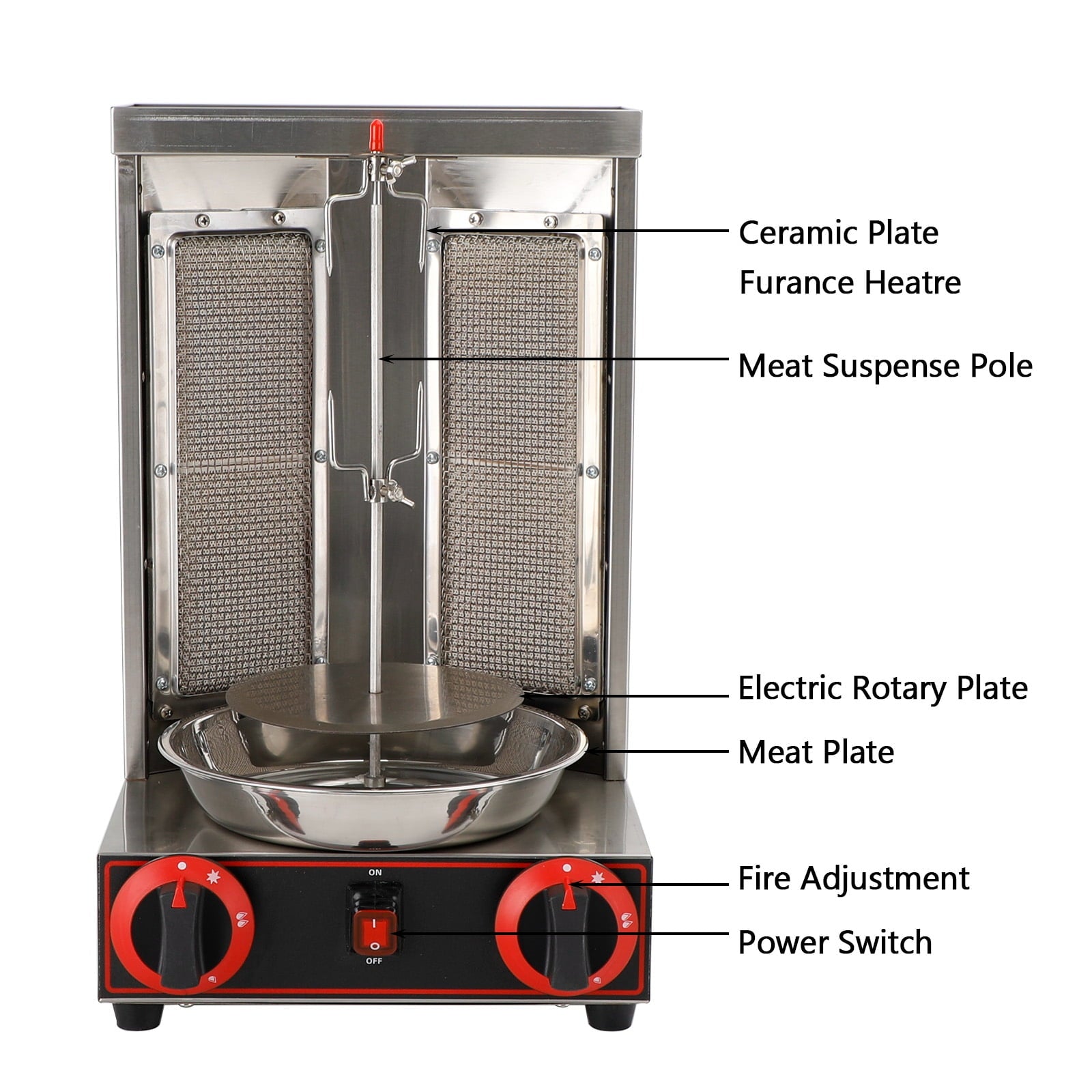 Shawarma Grill Machine Propane Doner Kebab Machine Vertical Broiler with 2 Burner