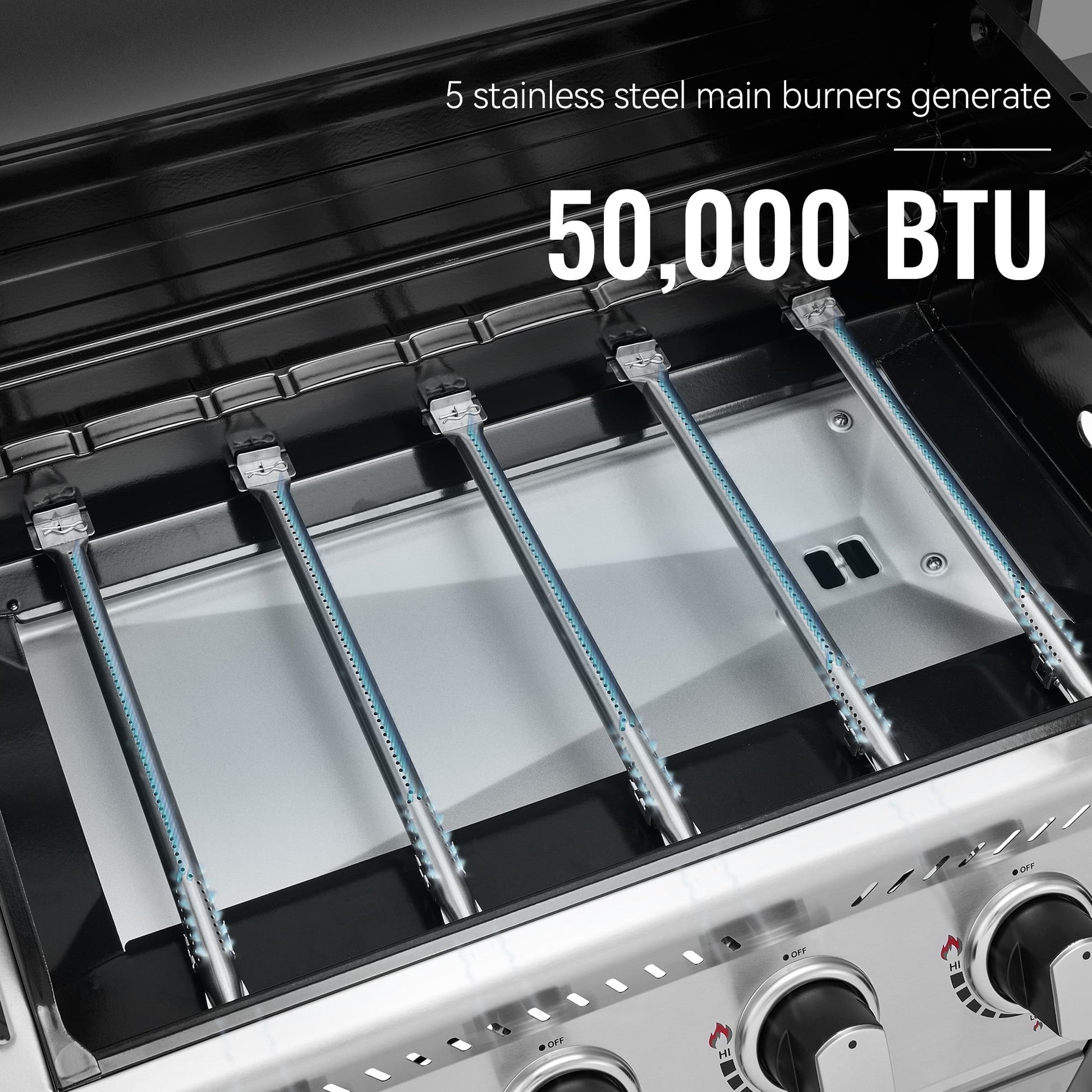 Royal Gourmet GA5401T 5-Burner BBQ Liquid Gas Grill with Sear Burner and Side Burner,  Stainless Steel 60,000 BTU Barbecue Grill,Silver