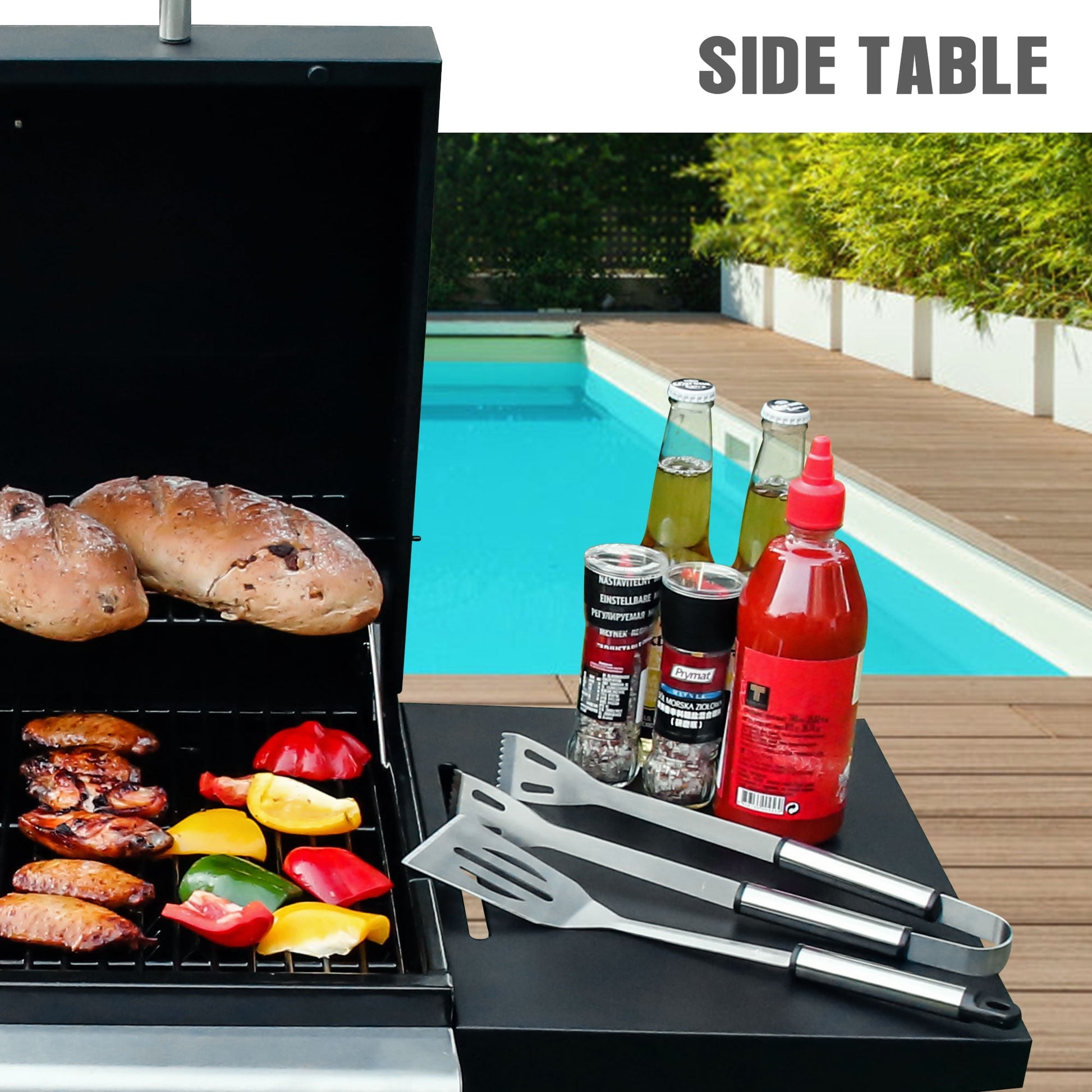 MASTER COOK Propane Gas Grill, 3 Burners Stainless Steel Grill with Foldable Shelves, Black