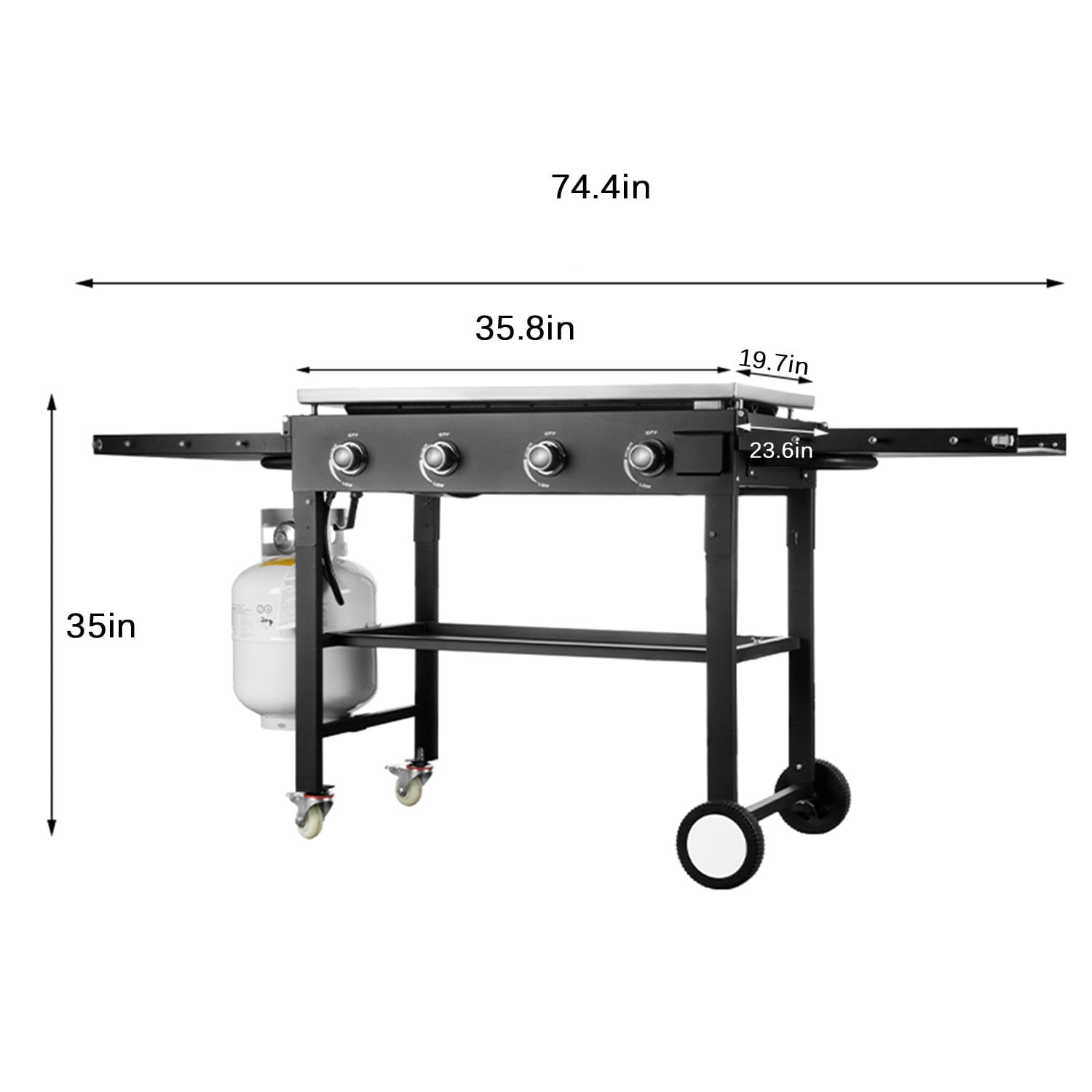 SUGIFT 36" 4-Burner Propane Gas Griddle, 60,000 BTU Flat Top Grill with Side Shelf for Outdoor BBQ & Camping