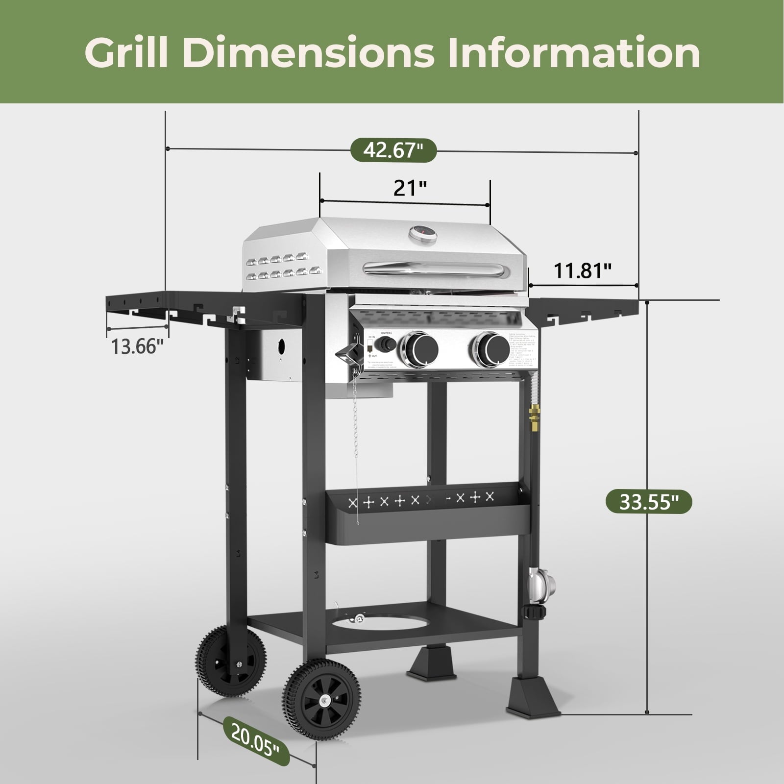WAA Propane Gas Grill with 2-Burner,Outdoor Gas BBQ Grill with Side Storage Shelves,Top Cover Lid, Oil Tray,Wheels,Barbeque Stove for Barbecue Cooking,Patio,Camping and Party,16000 BTU