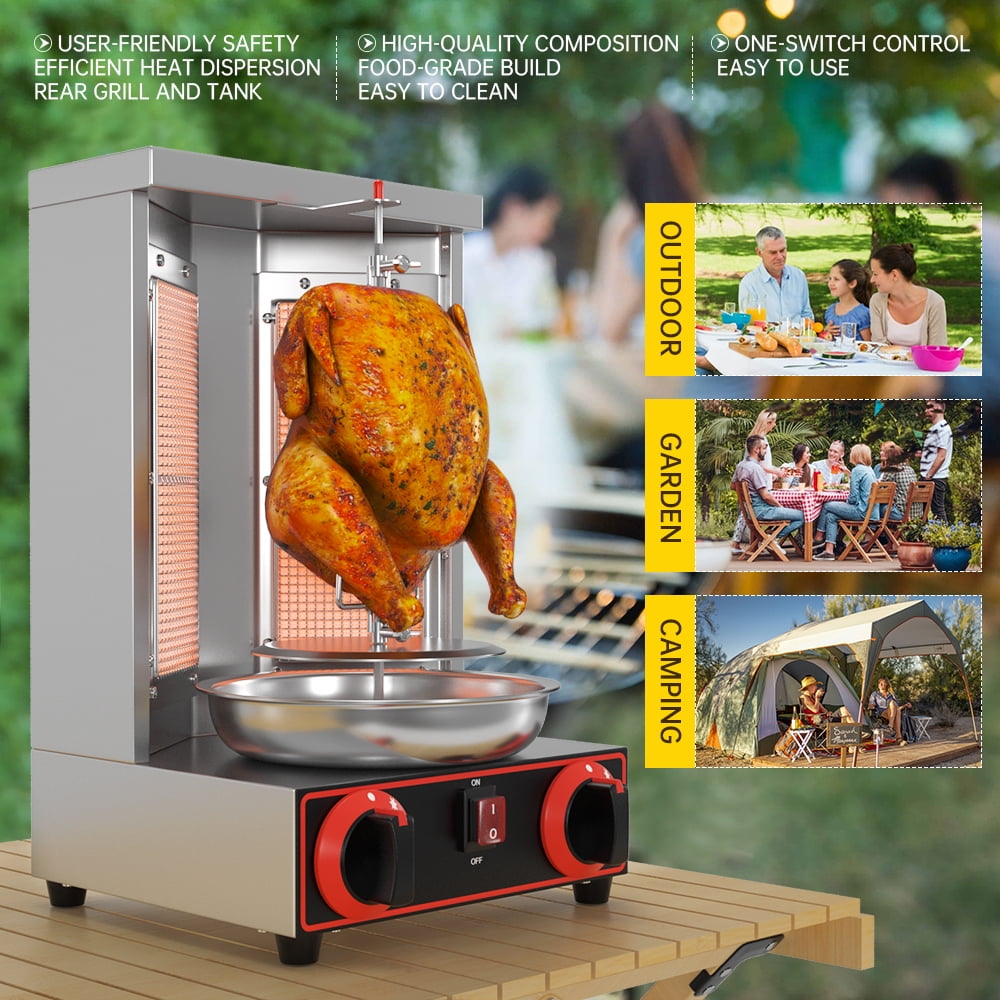 TOPTENG 110V 2000W Commercial Electric Vertical Gas Shawarma Broiler Machine Spinning Doner Kebab Gyro Grill Machine, Rotisserie Doner Kebab Gyro Grill Device for Restaurant Dinner Home Kitchen