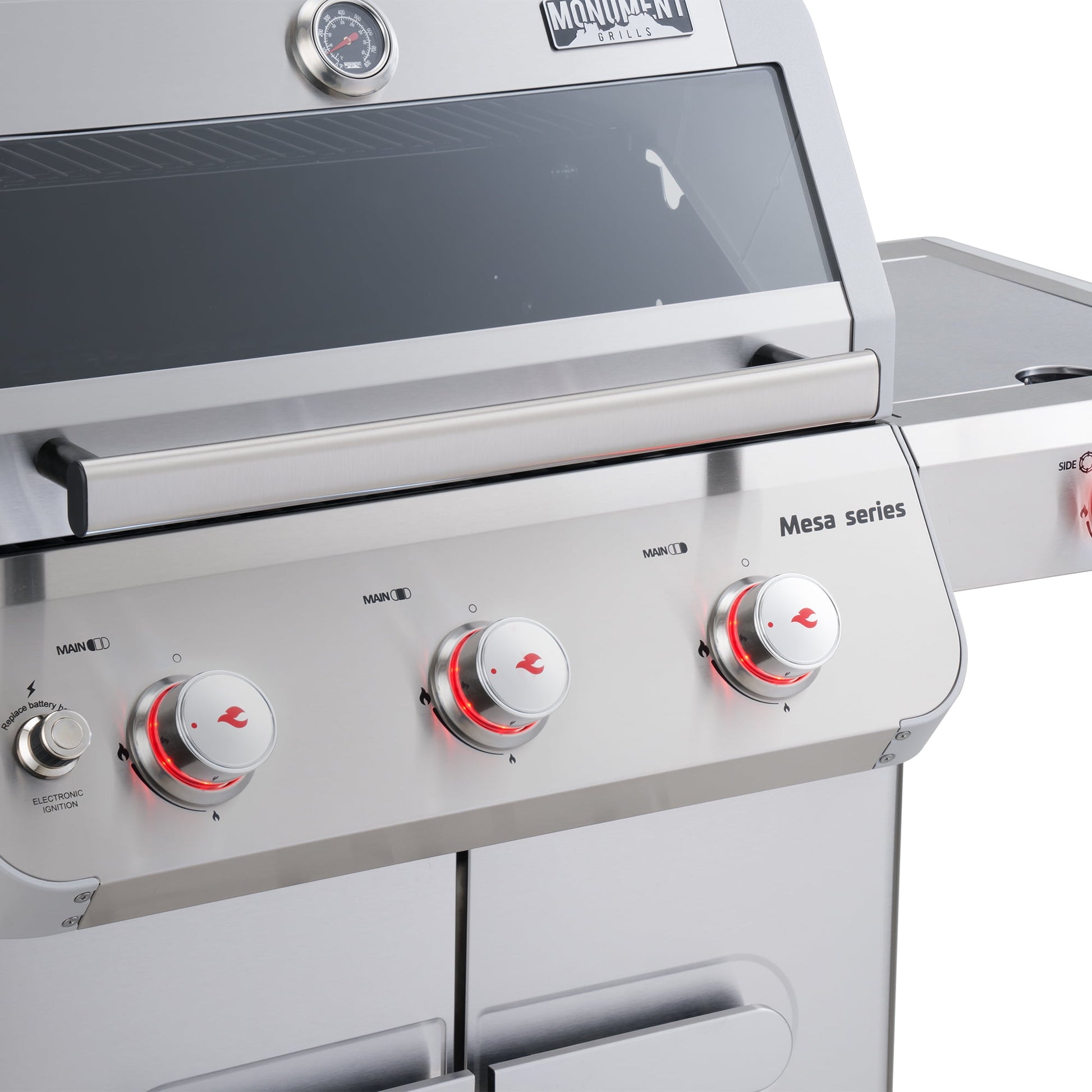 Monument Grill Mesa 3-Burner Propane Gas Grill in Stainless Steel with Clear View Lid and LED Controls