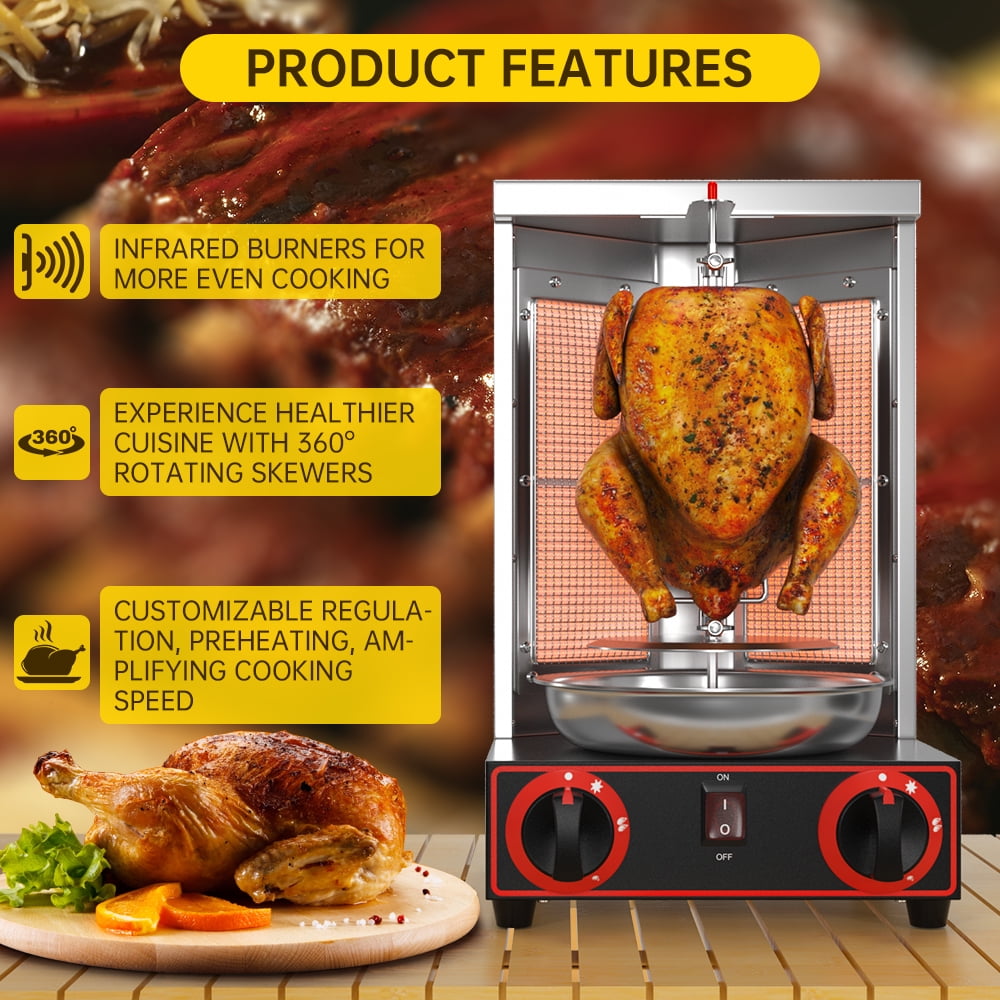 TOPTENG 110V 2000W Commercial Electric Vertical Gas Shawarma Broiler Machine Spinning Doner Kebab Gyro Grill Machine, Rotisserie Doner Kebab Gyro Grill Device for Restaurant Dinner Home Kitchen