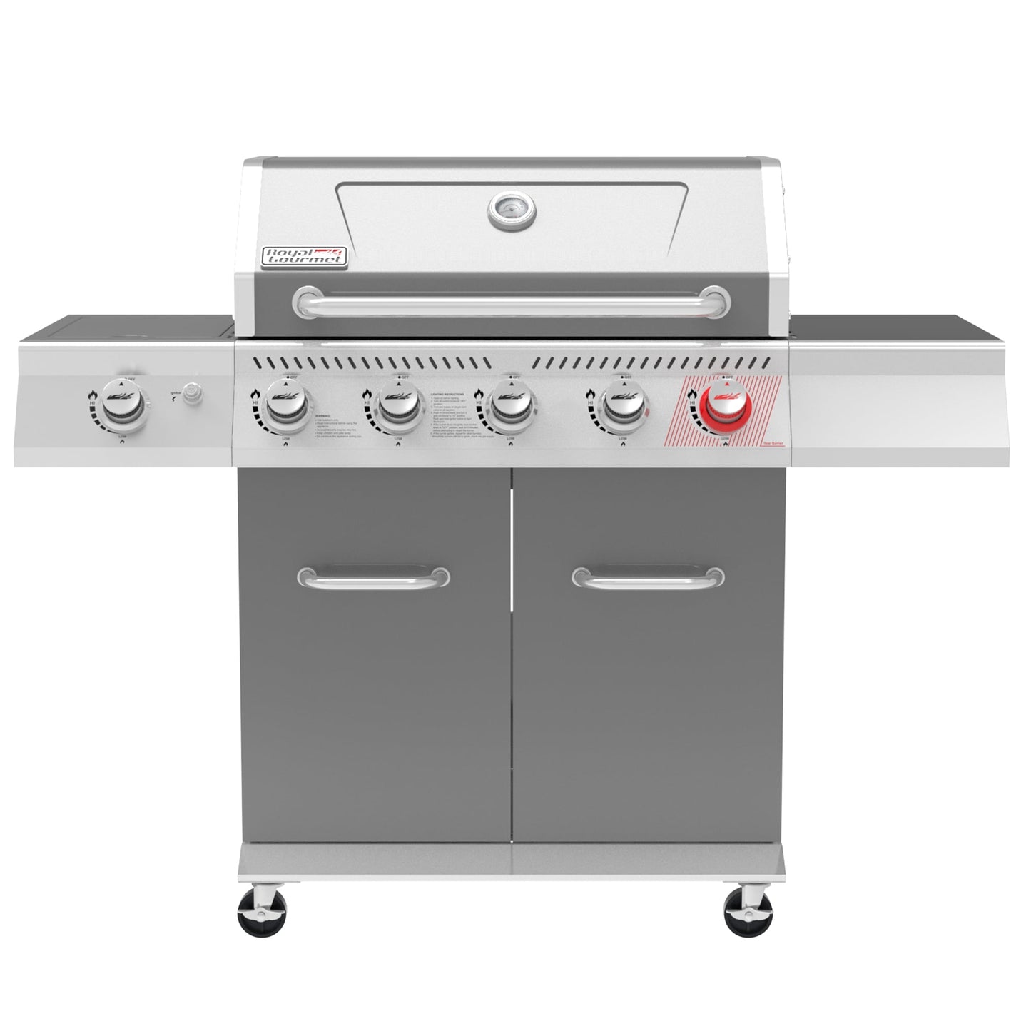 Royal Gourmet GA5404G Deluxe 5-Burner Gas Grill with Sear Burner and Side Burner, 64,000 BTU Cabinet Style Gas Grill, Gray
