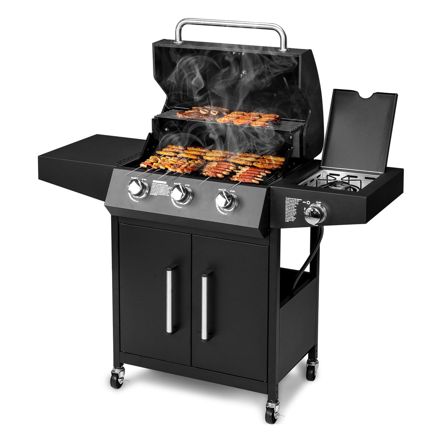 Ktaxon 3 Burner Propane Grill Gas Stove 46000 BTU with Side Stove,Wheels